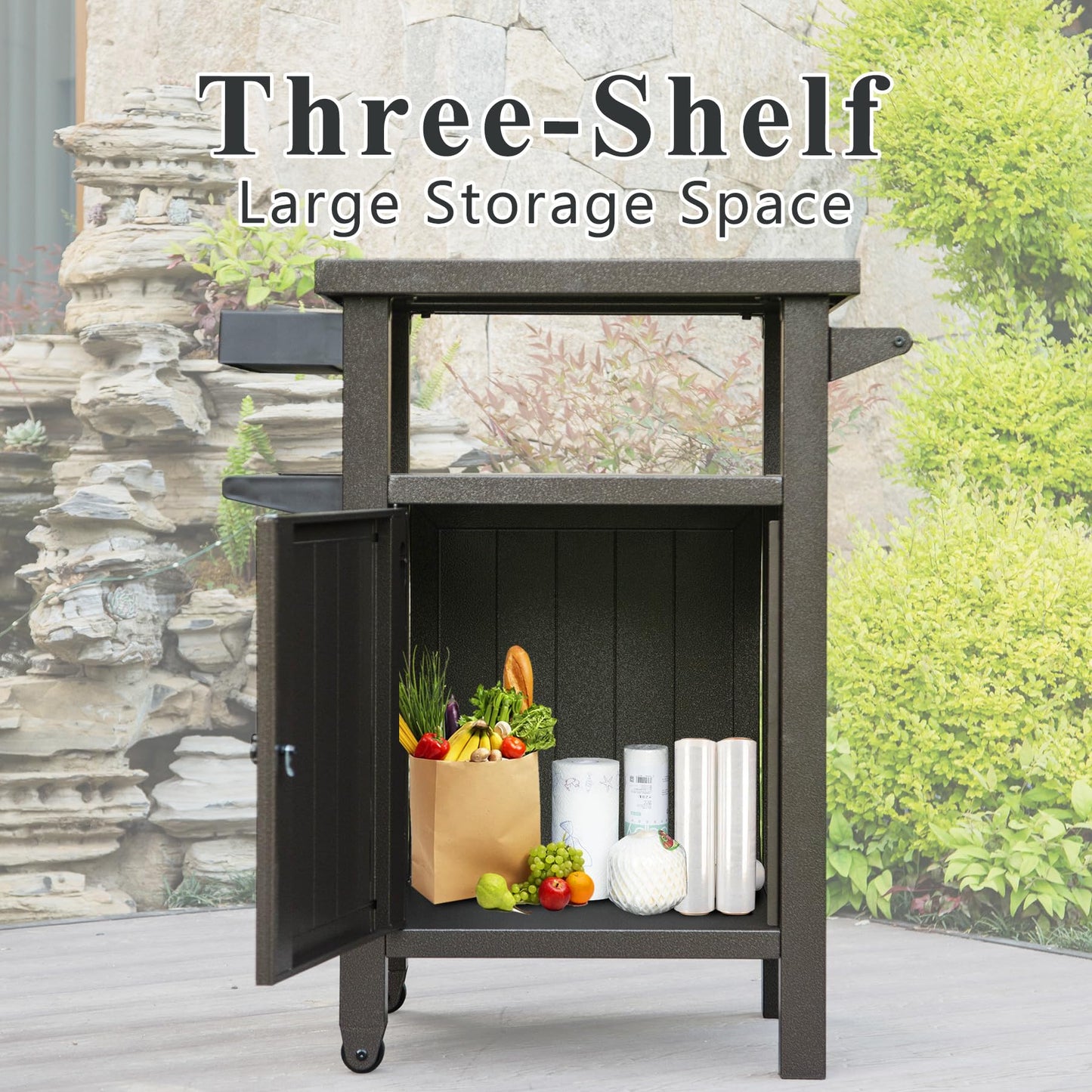 Metal Grill Cart with Storage and Wheels