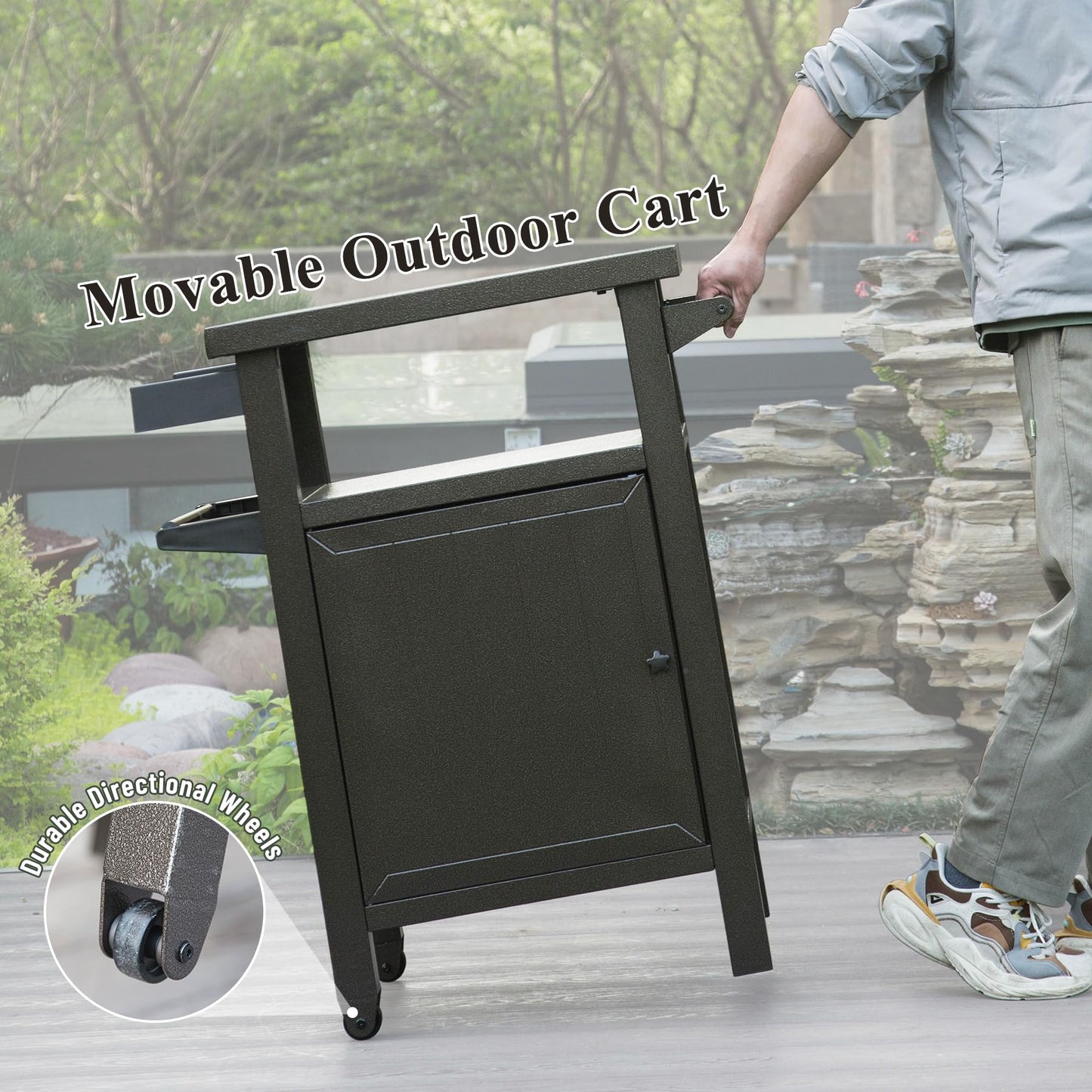 Metal Grill Cart with Storage and Wheels