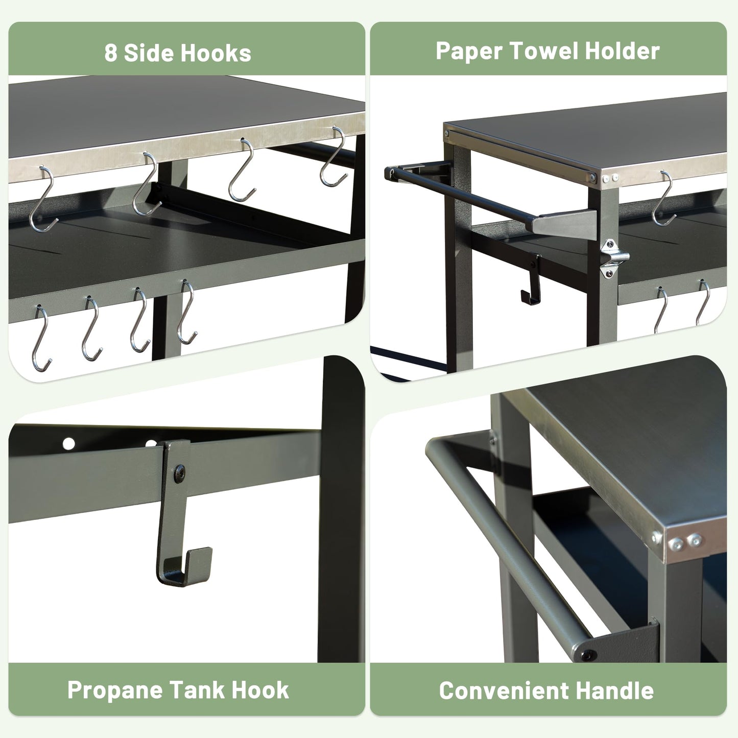 3-Shelf Outdoor Grill Table with Wheels