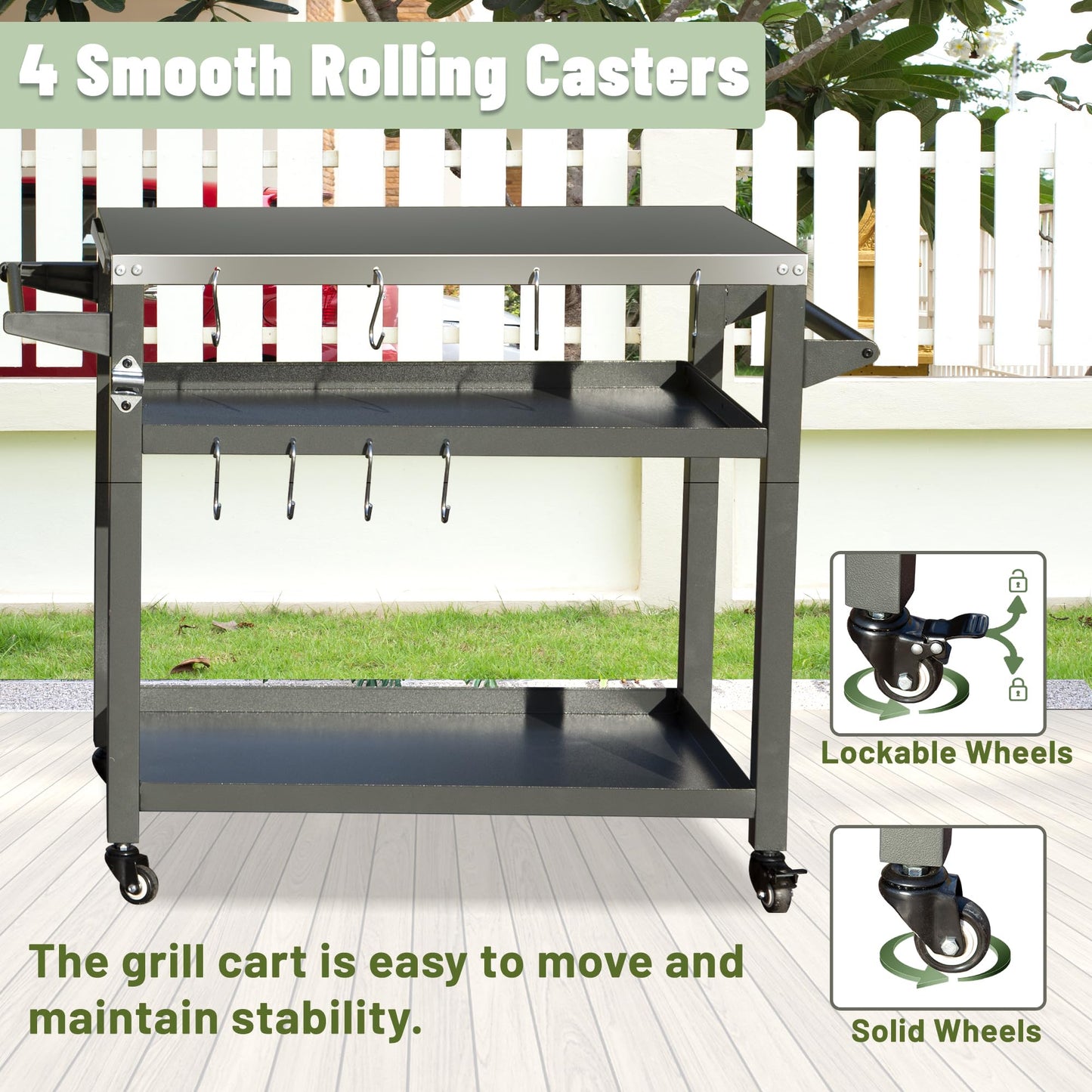 3-Shelf Outdoor Grill Table with Wheels