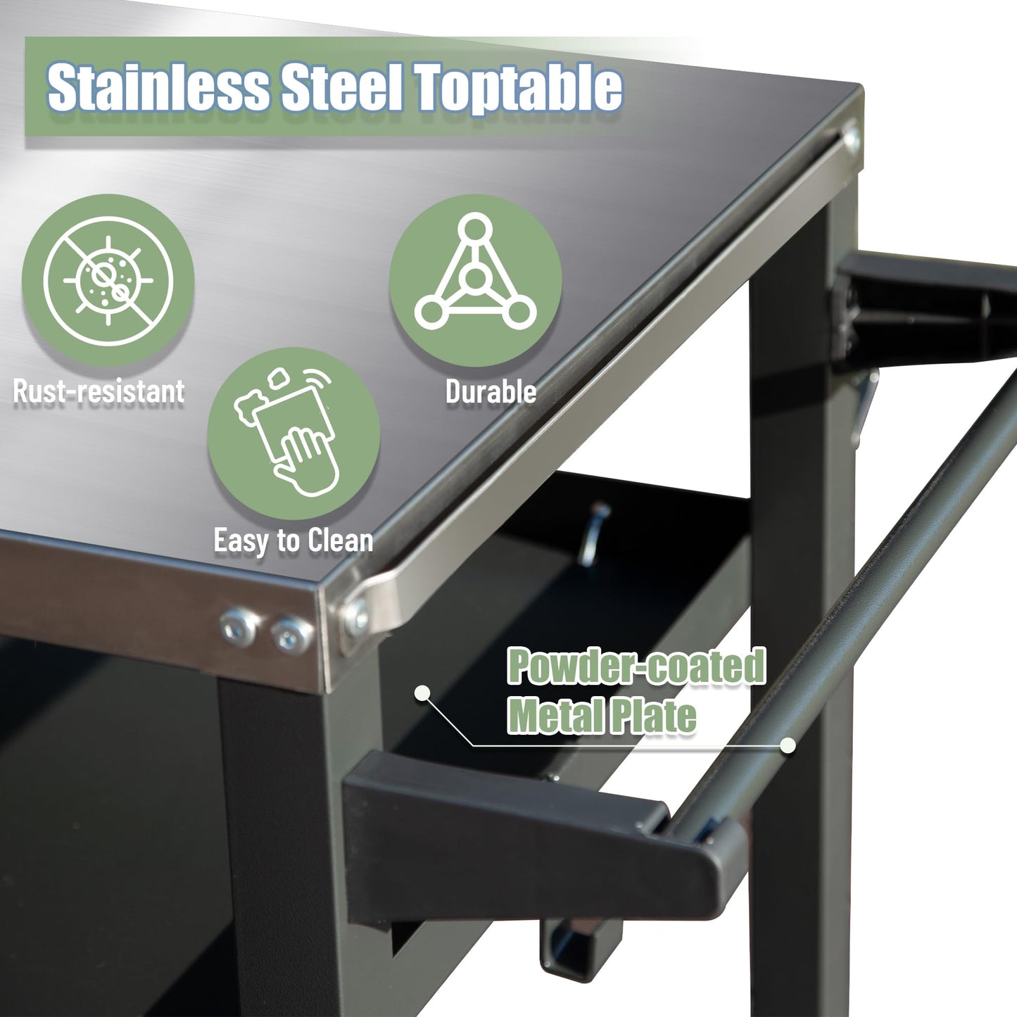 3-Shelf Outdoor Grill Table with Wheels