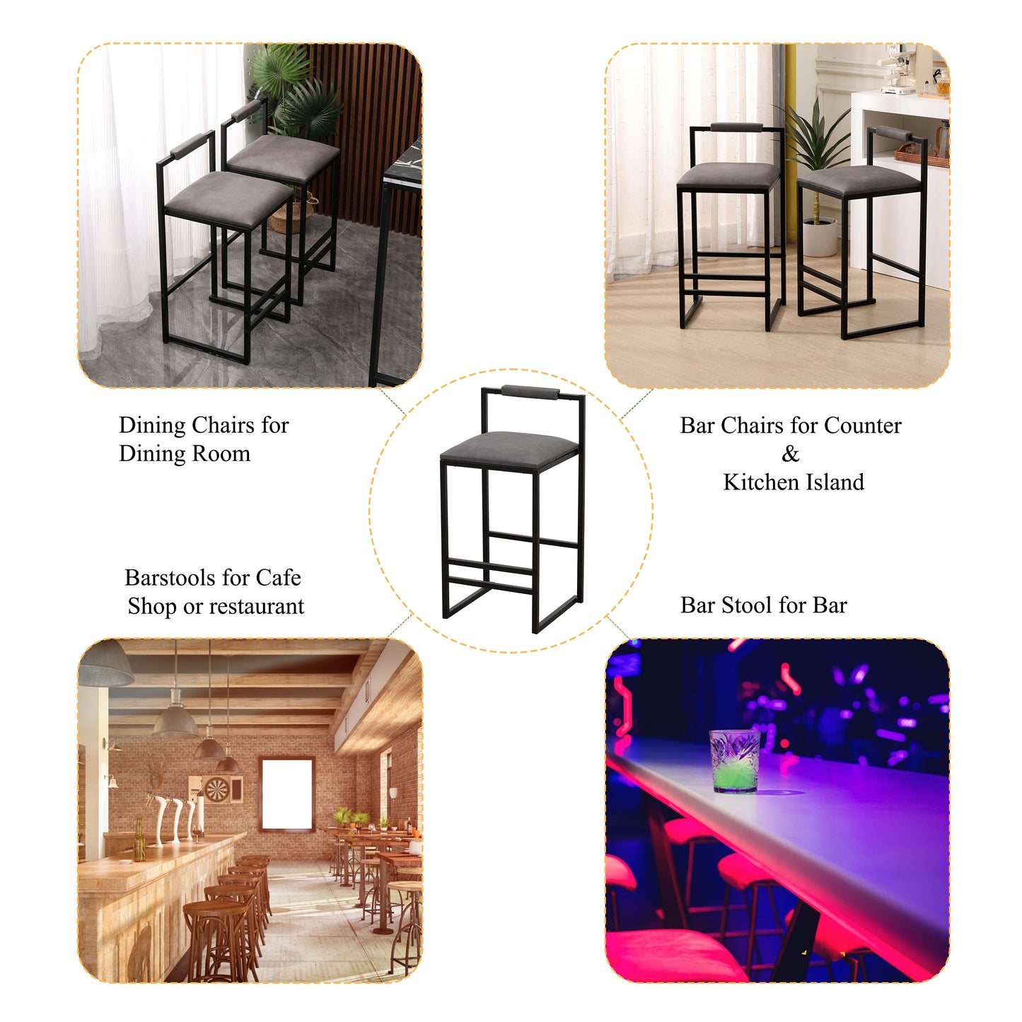 Set of 2 Counter Height Barstools with Back