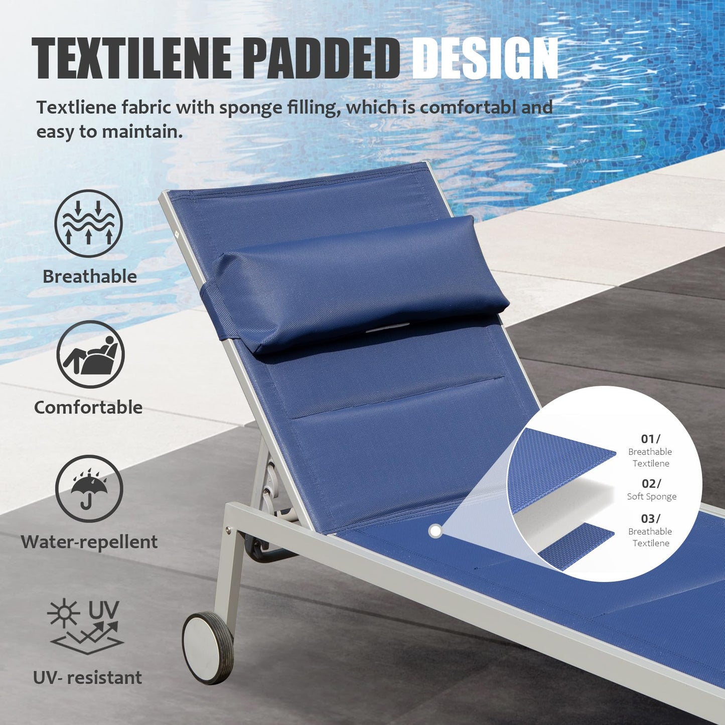 Outdoor Patio Chaise Lounge Set of 3