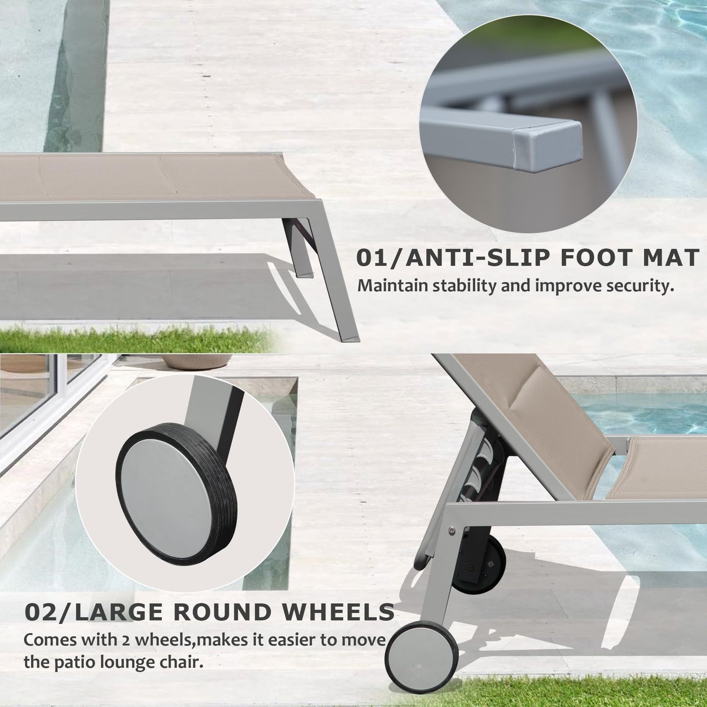 Outdoor Patio Chaise Lounge Set of 3