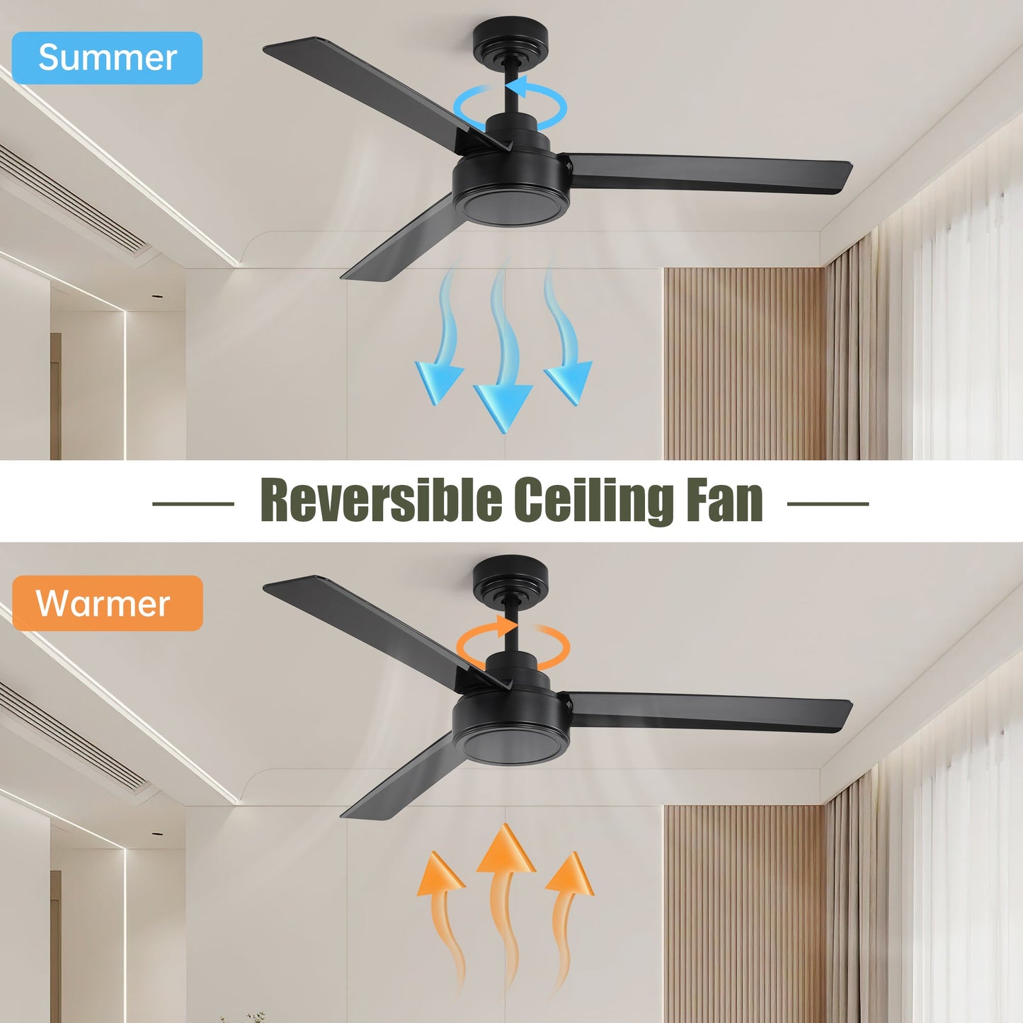 52" Outdoor Ceiling Fan Without Light - 3 ABS Blades
