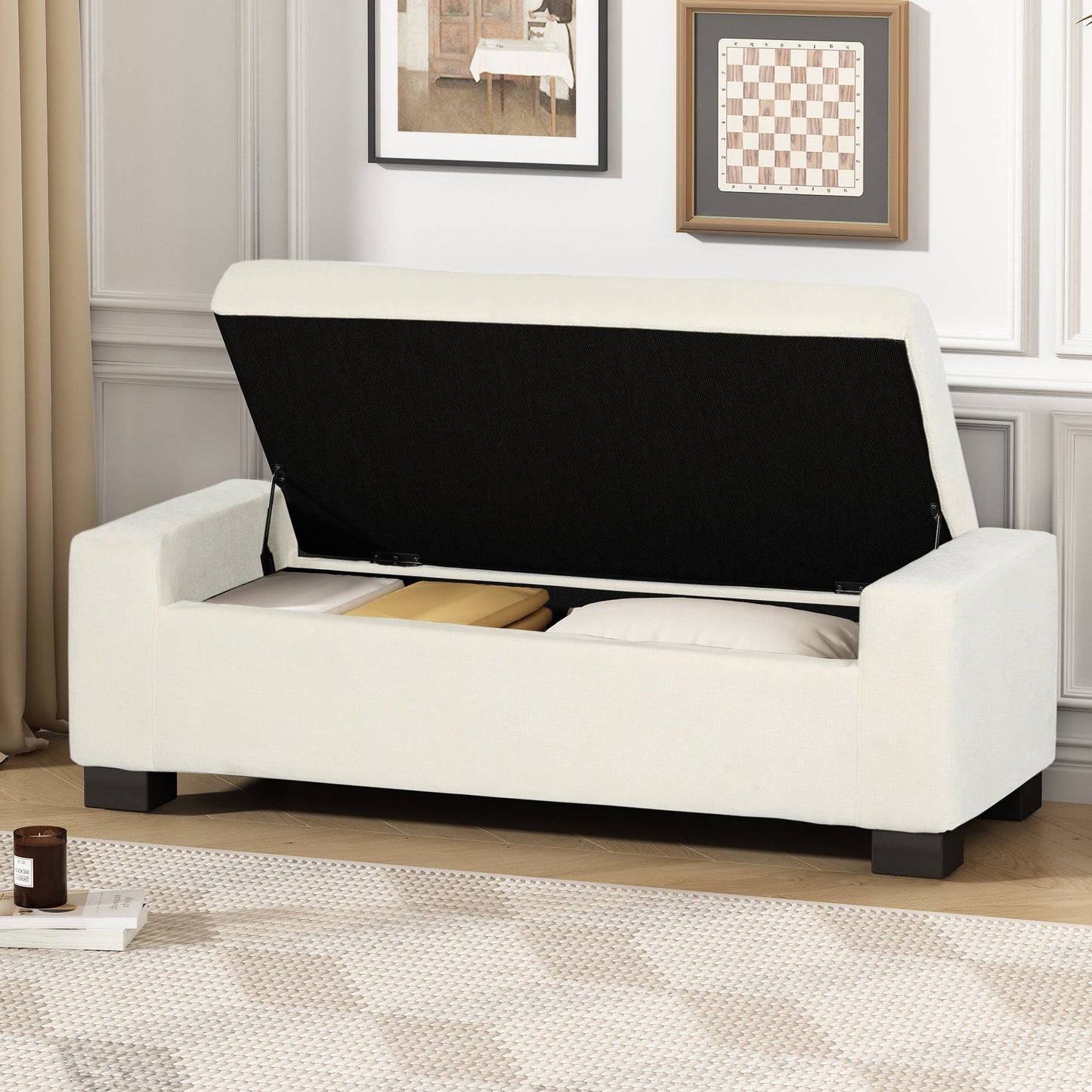 50" Ottoman Bench in Textured Fabric
