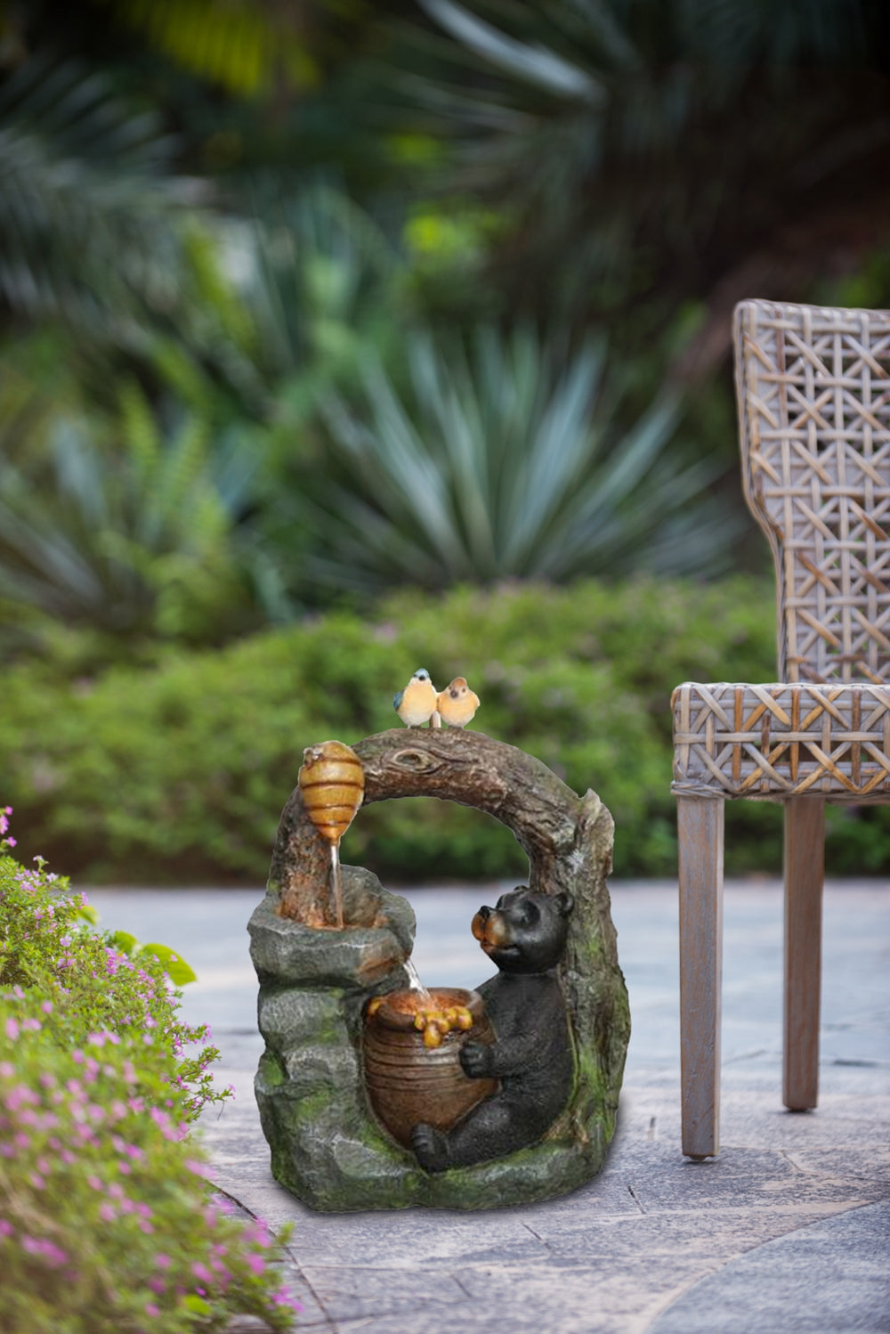 Decorative Two-Tiered Water Fountain with Woodland Animal Design