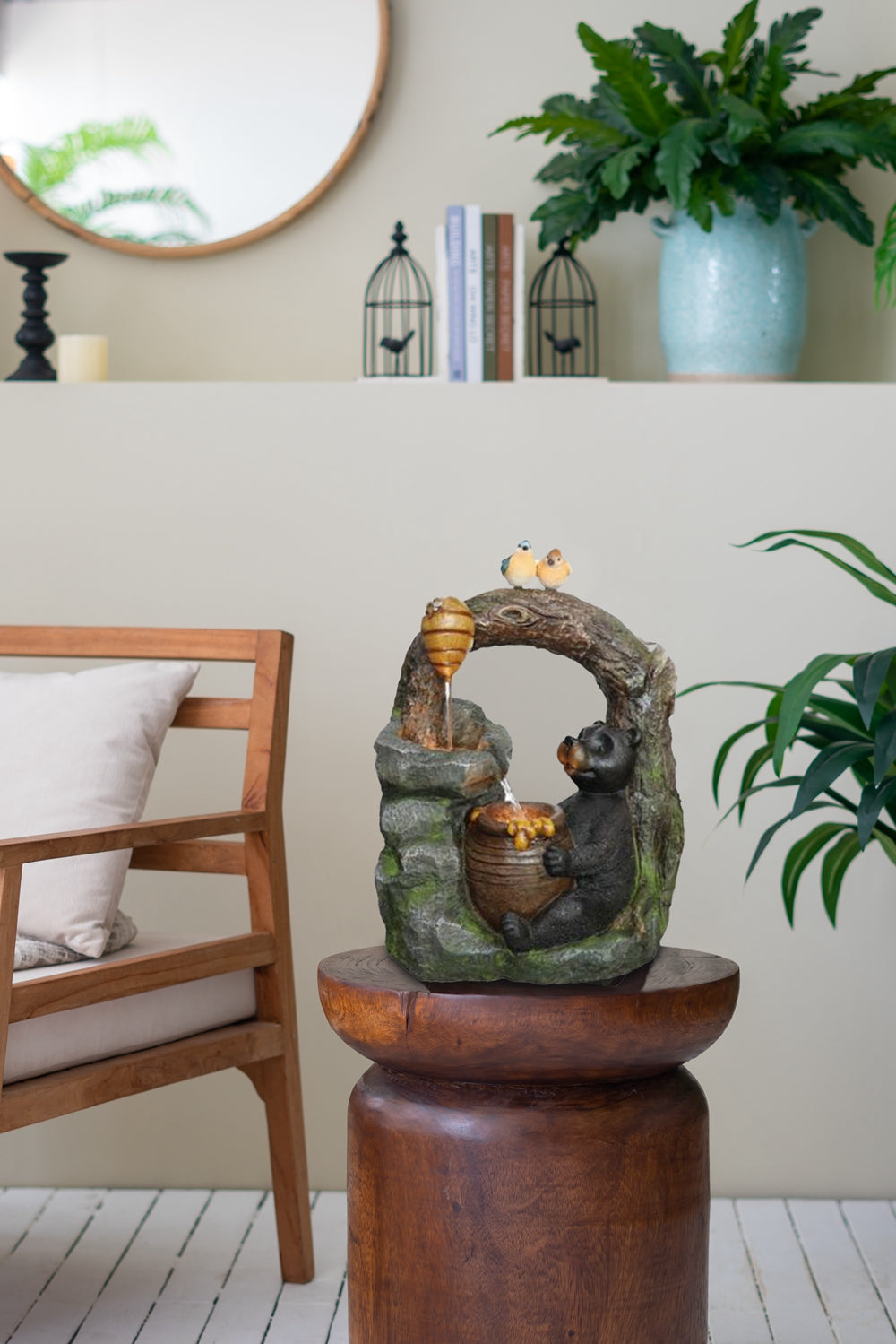 Decorative Two-Tiered Water Fountain with Woodland Animal Design