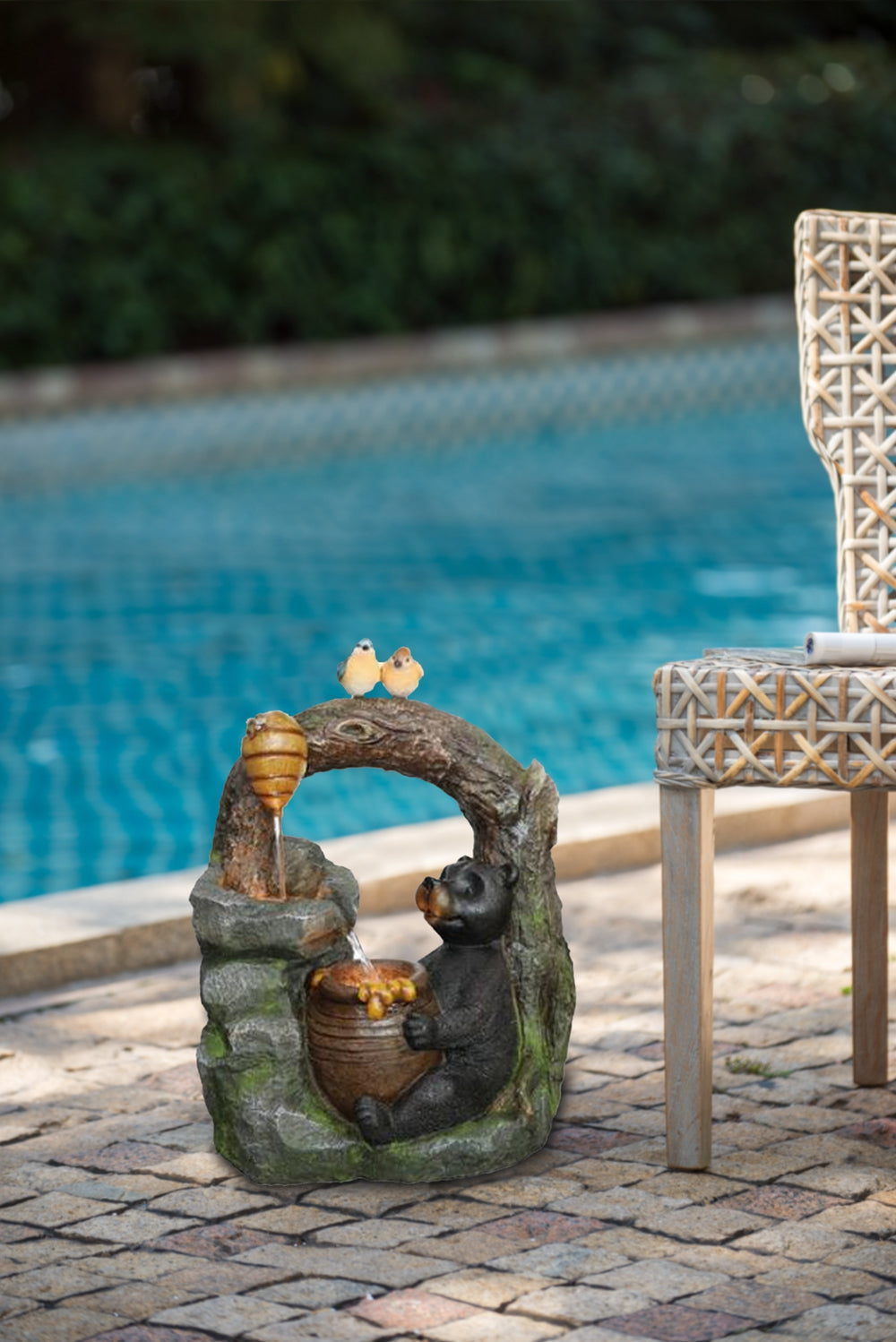 Decorative Two-Tiered Water Fountain with Woodland Animal Design