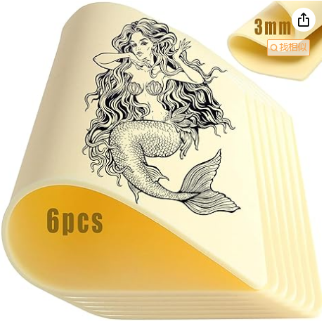Kit d'entraînement 6 pièces pour tatouage, peau factice en silicone vierge épaisse de 3 mm, 12x8 po
