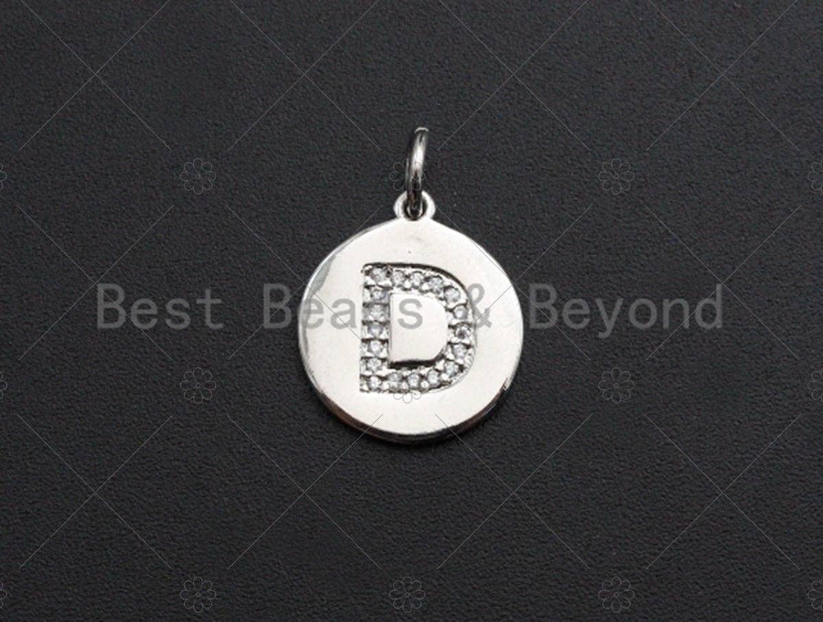 CZ Micro Pave A-Z Capital Letter Coin Pendant/Charm, Pave Initial Charm, Cubic Zirconia Initial Pendant Charm,15x17mm,sku#Z603