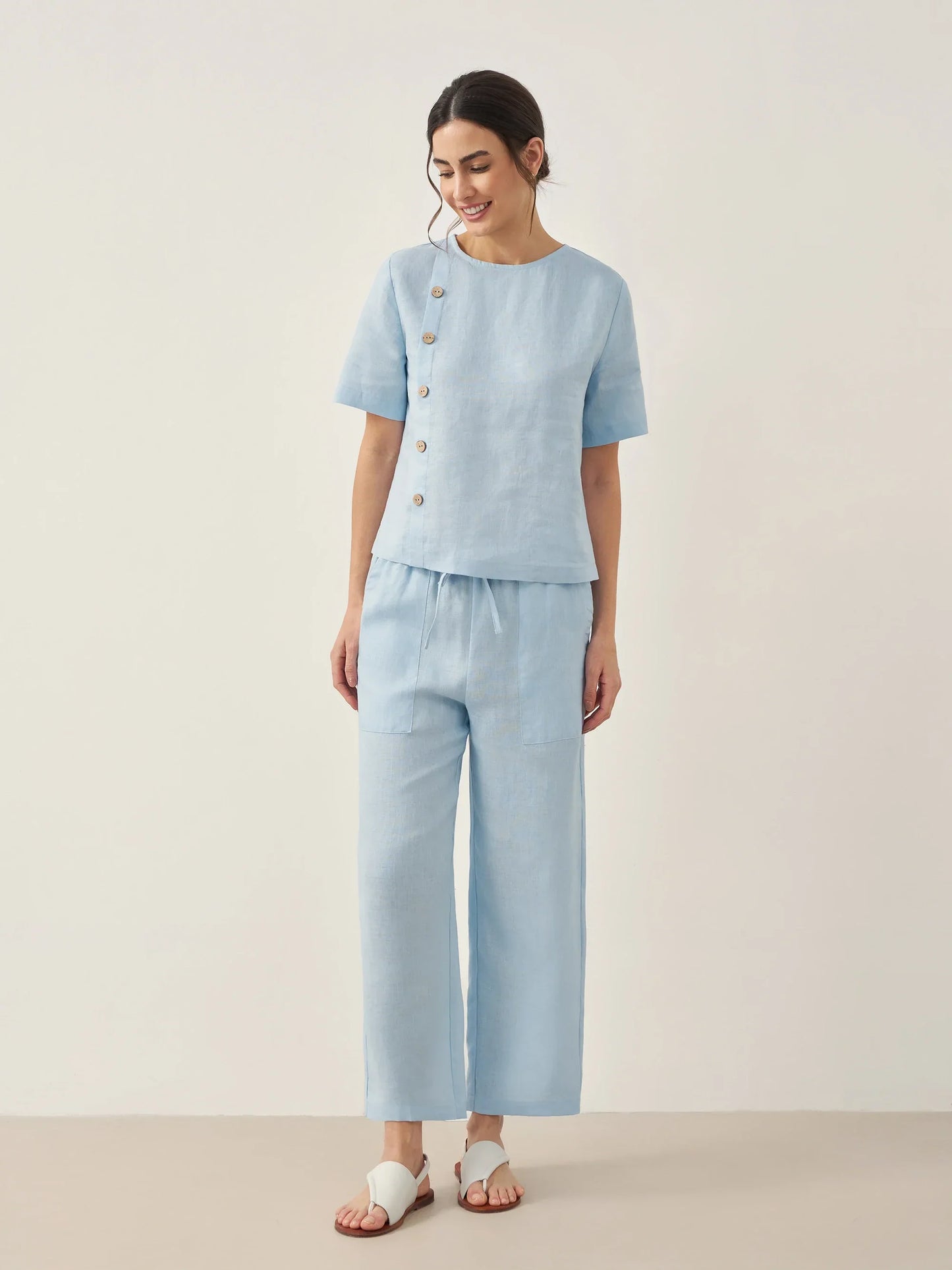 100% Linen Straight-Leg Drawstring Pants JOSIE