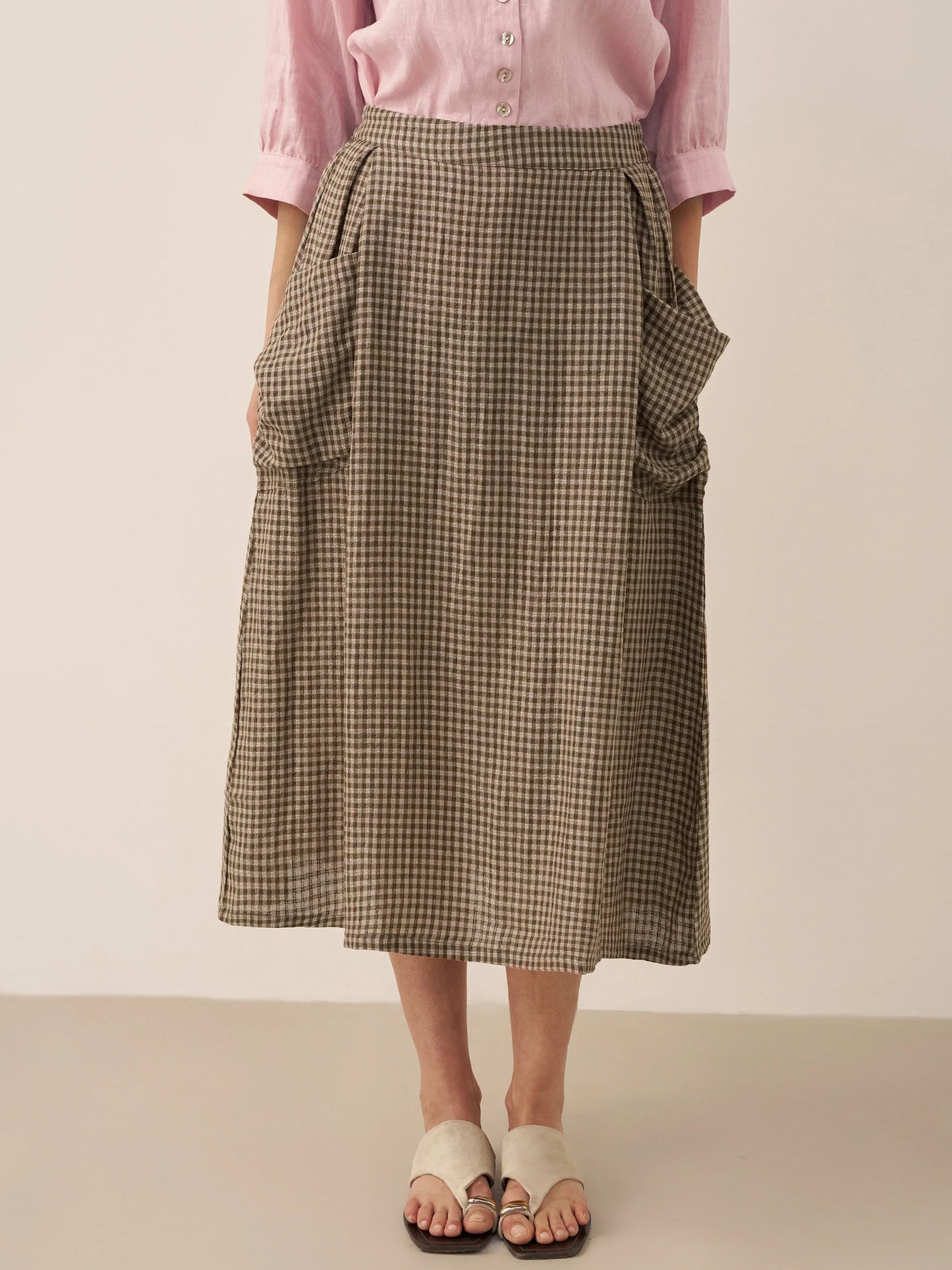 Linen-Cotton Elastic Waist Skirt MARINA