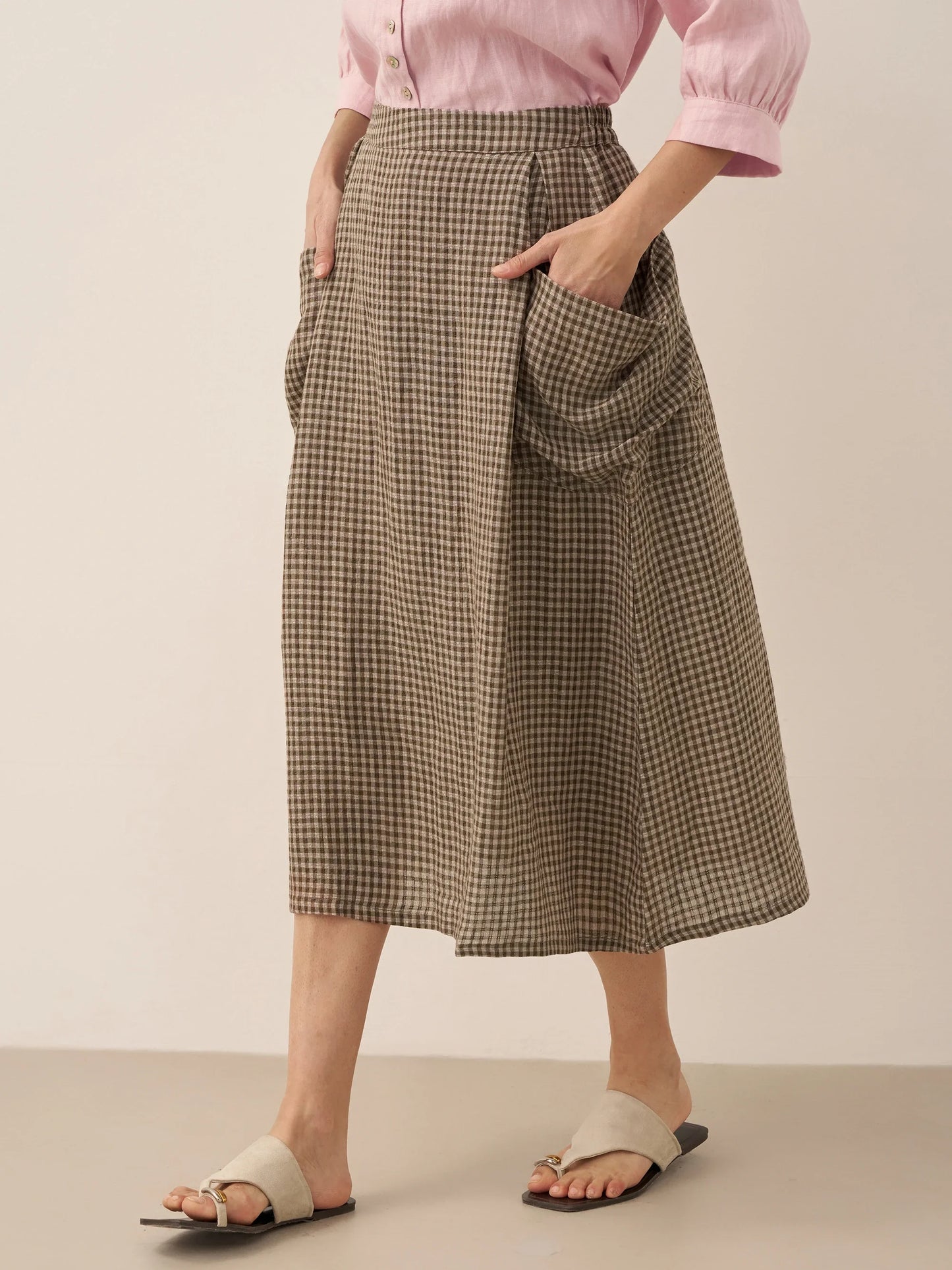Linen-Cotton Elastic Waist Skirt MARINA