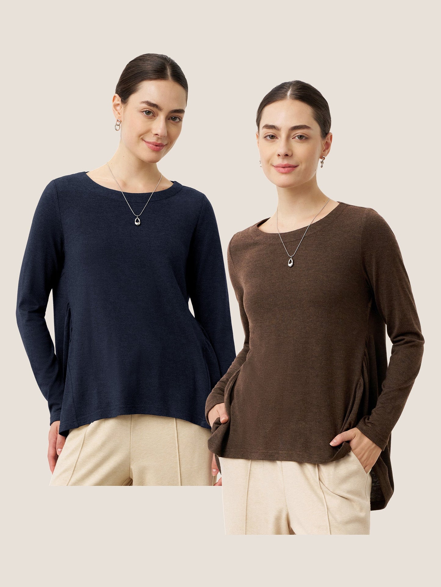 Wool Panelled Ruched Asymmetric Hem Top KALISTA