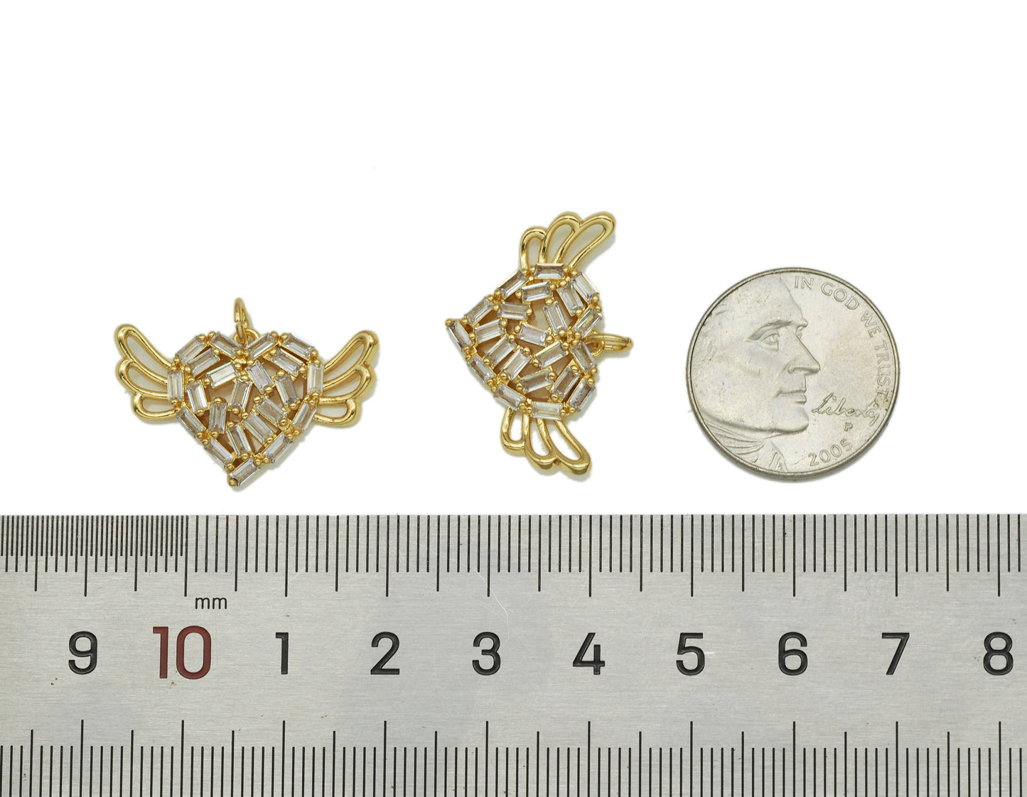 Baguette CZ Heart With Wings Charm, Sku#LK605