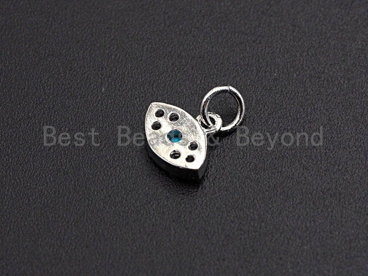 Turquoise Clear CZ Micro Pave Oval Evil Eye Shape Pendant,Cubic Zirconia Oval Charm,Gold/Silver Tone,8x10mm,sku#Z466
