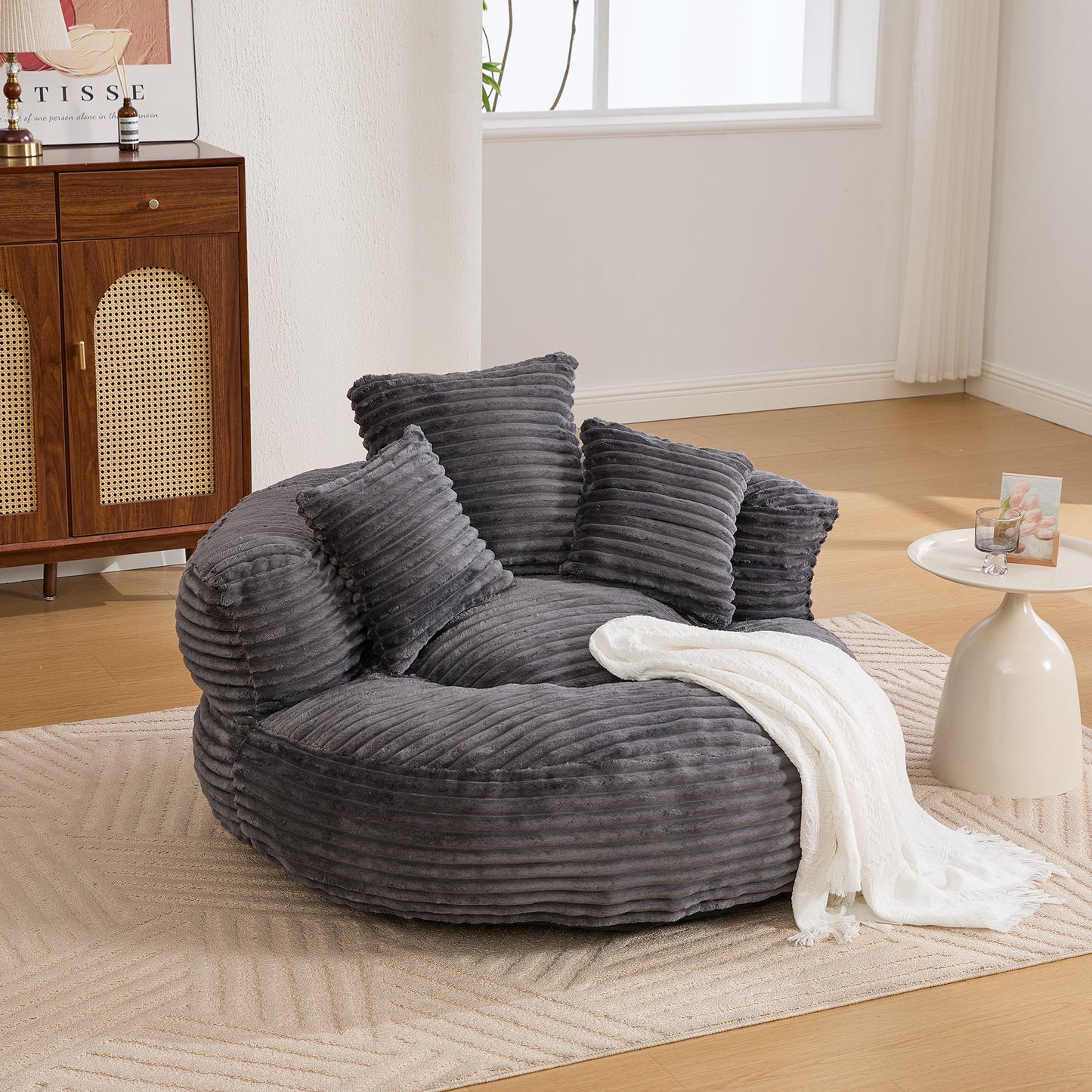 Single Bean Bag Chair with Pillows & Armrest