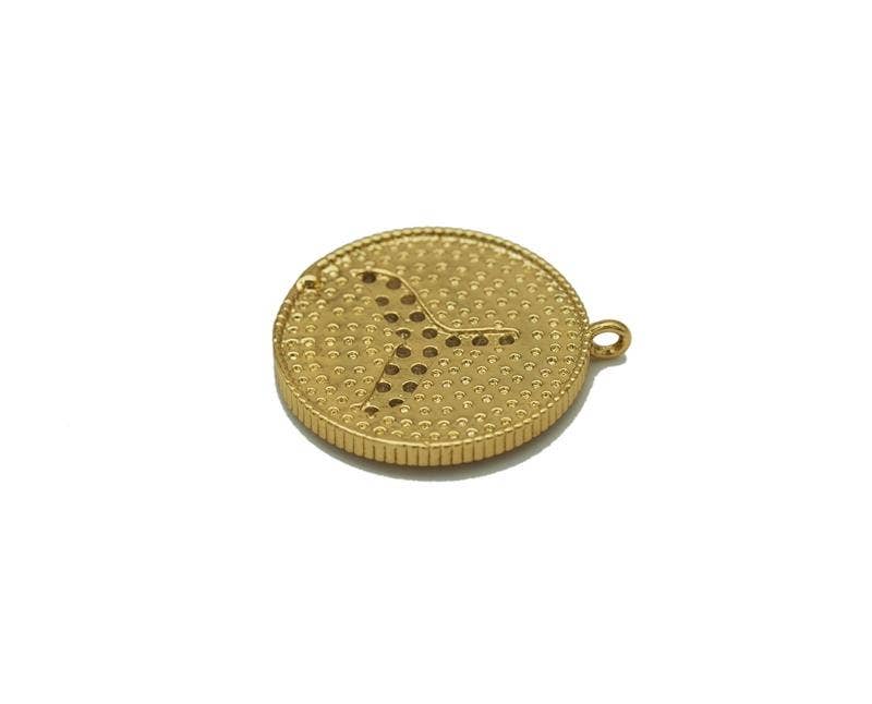 CZ Shark Tail On Round Coin Charm, Sku#LK646