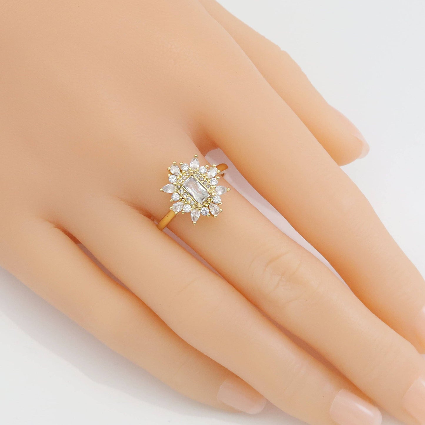 Clear CZ Rectangle CZ Flower Adjustable Ring, Sku#A155