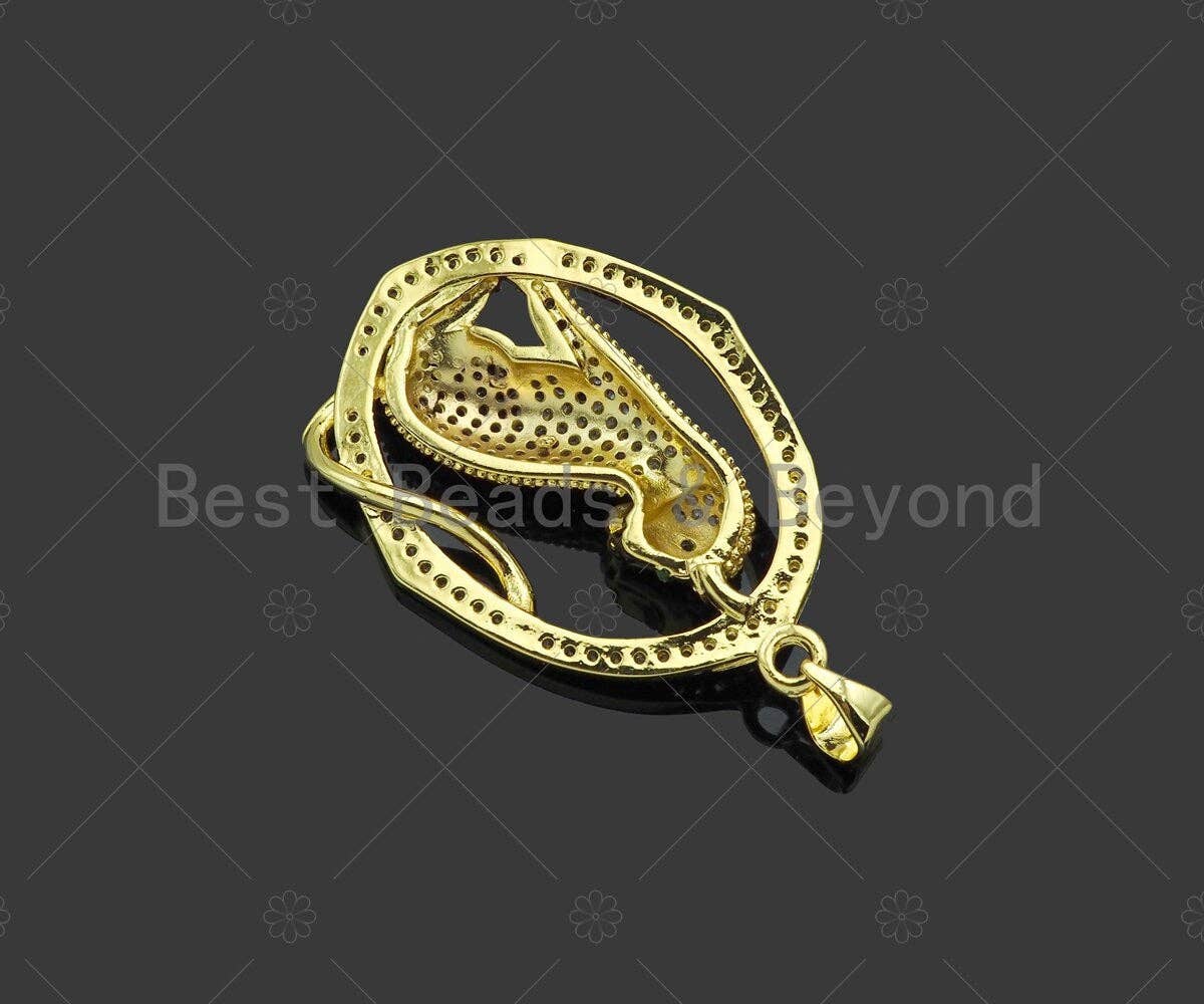 Gold Filled CZ Micro Pave Leopard  On Oval Frame Shape Pendant, 18K Gold Filled Charm, Necklace Bracelet Charm Pendant,23x33mm,Sku#LK357