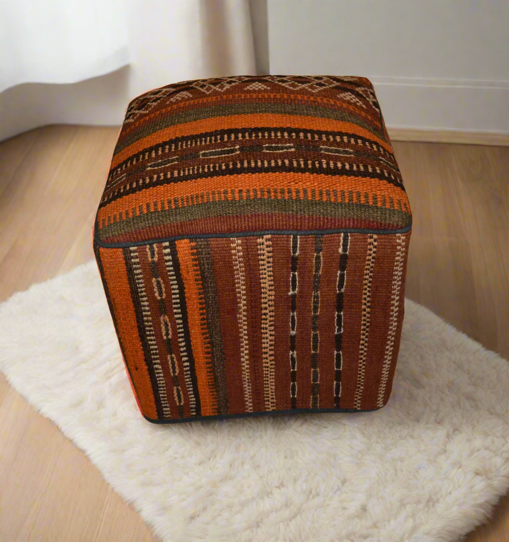 One of a Kind Kilim Rug Pouf Ottoman foot stool - #209