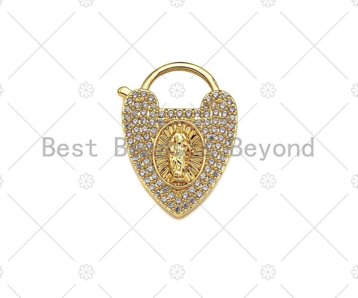 Gold Filled CZ Micro Pave Heart Shape Lock ,18K Gold Filled Heart Clasp, Necklace Bracelet Charm Pendant, 20x26mm, Sku#LK321