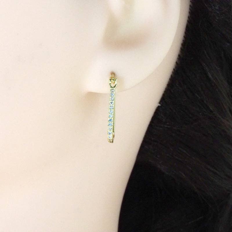 Gold Clear CZ Oval Hoop Earrings, Sku#LK780