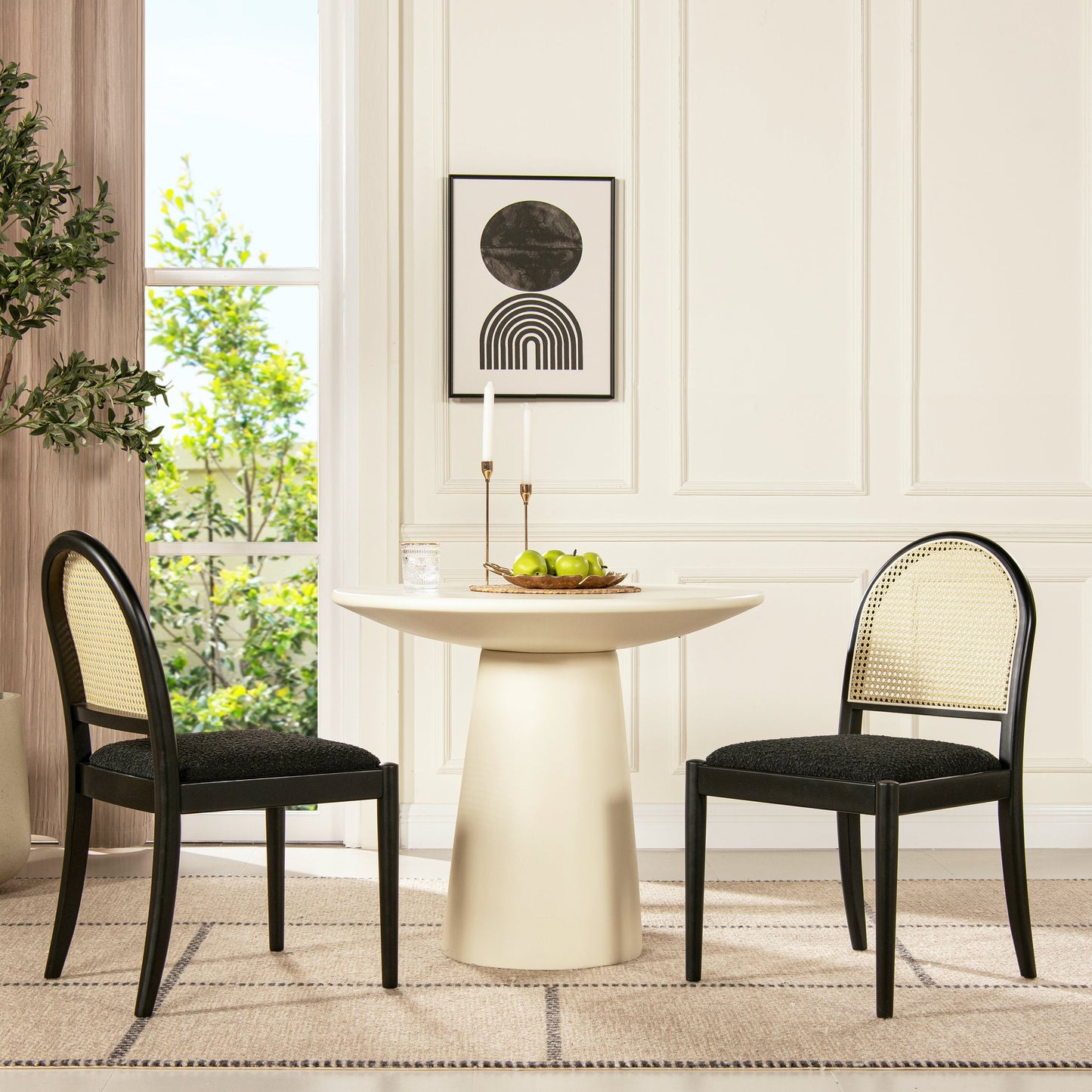 Panama 18.5" Curved Resin Cane Rattan Side Dining Chair Set of 2
