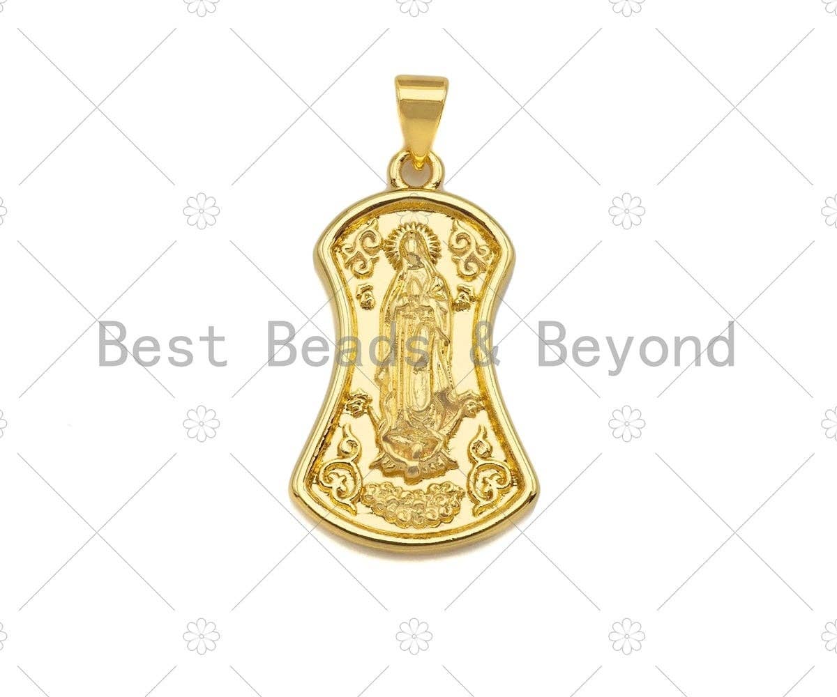 18K Dainty Gold Virgin Mary On Shield Shape Pendant/Charm,Dianty Gold Medallion Charm, Necklace Bracelet Charm Pendant,16x27mm, Sku#LK225