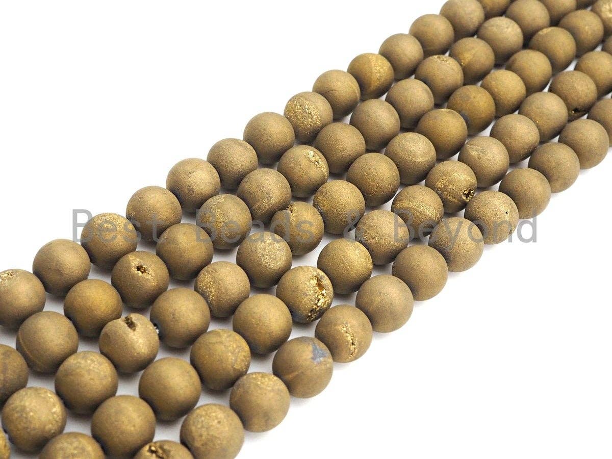 Druzy Gold Agate beads, 6mm/8mm/10mm/12mm Round Smooth Matte beads,Natural Agate Druzy Round Beads, 15.5inch strand, SKU#U849