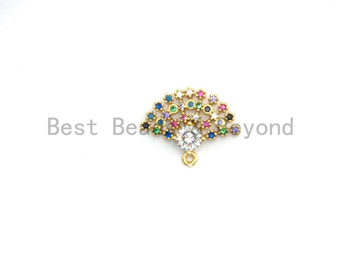 Multi Color CZ Micro Pave Fan Shape Pendant, Fan Shaped Pave Charm, Gold plated, Earring Bracelet Findings, 16x20mm, Sku#B111
