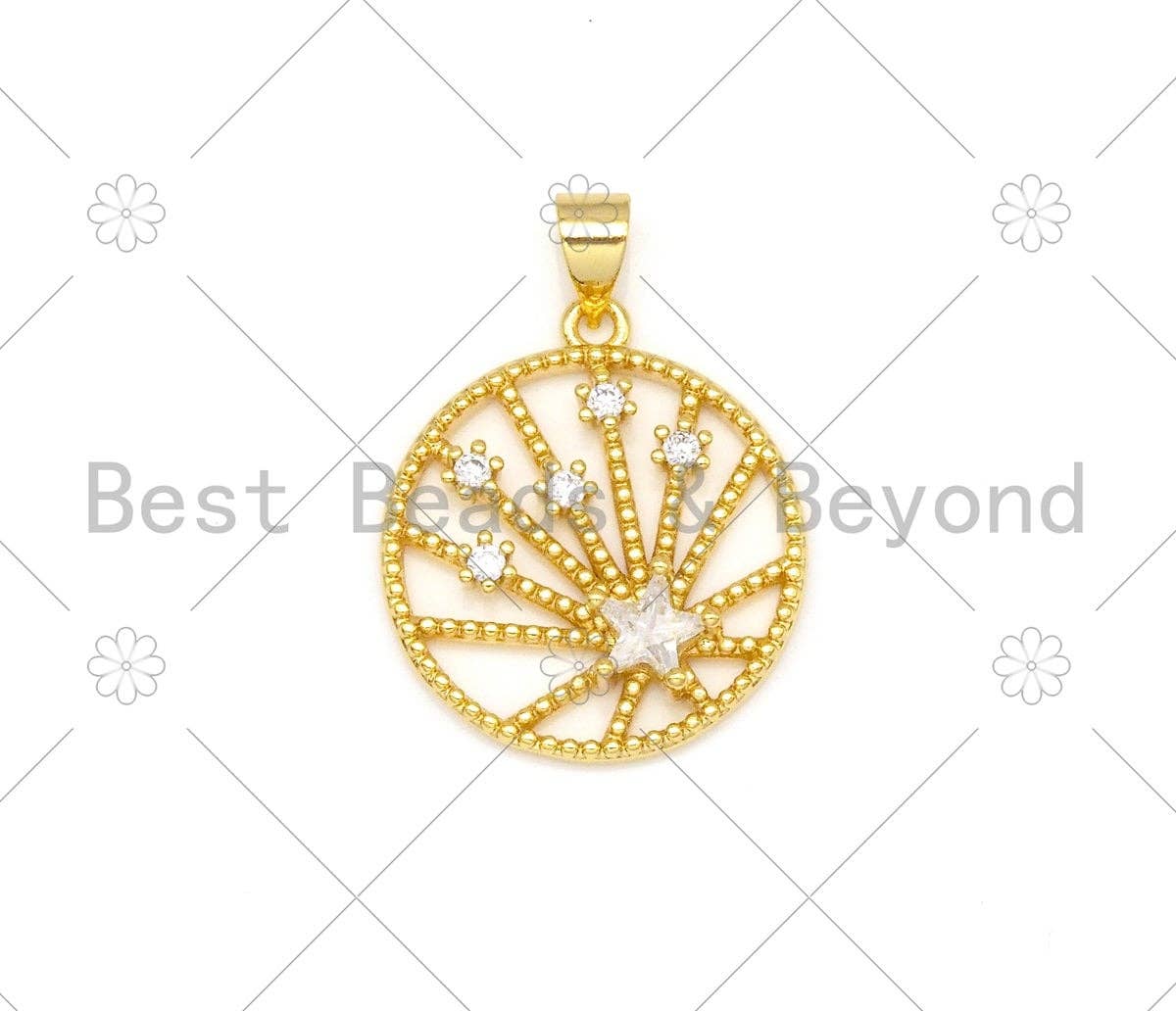 CZ Micro Pave North Star Coin Pendant Charm, sku#LK383