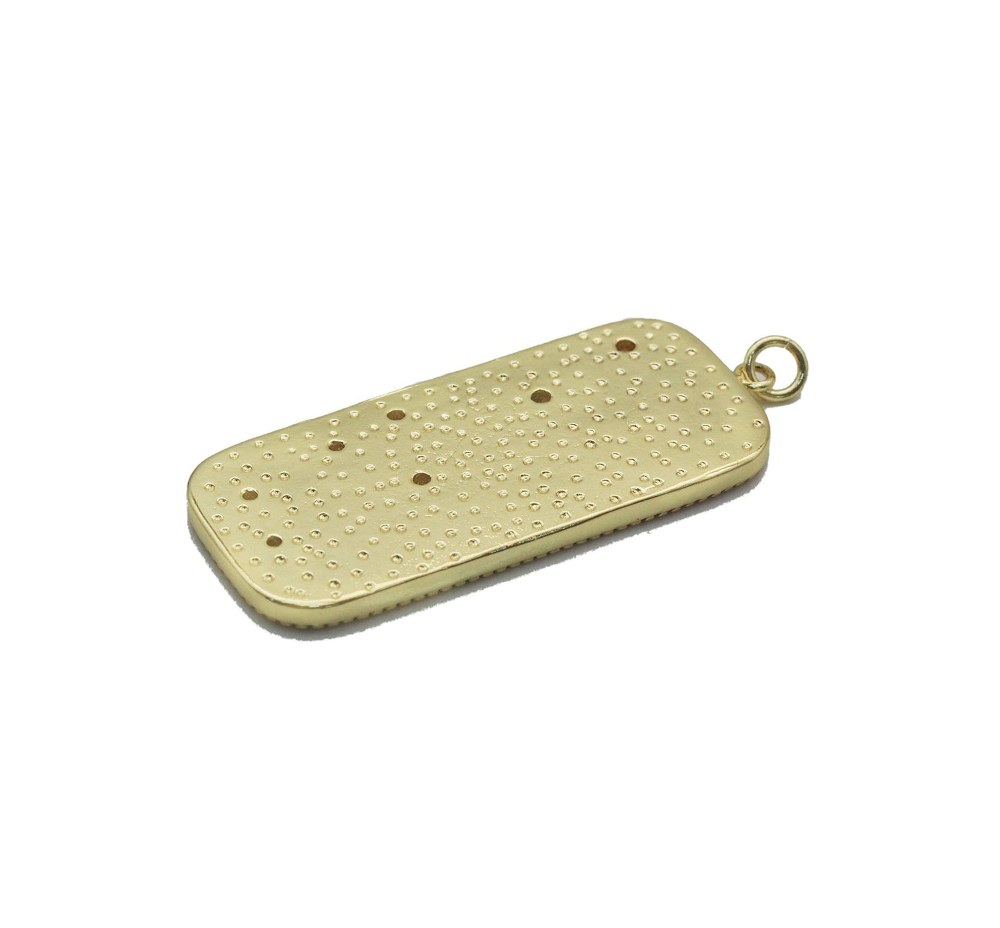 CZ Gold Enamel Rectangle Dog Tag Charm, Sku#LX148