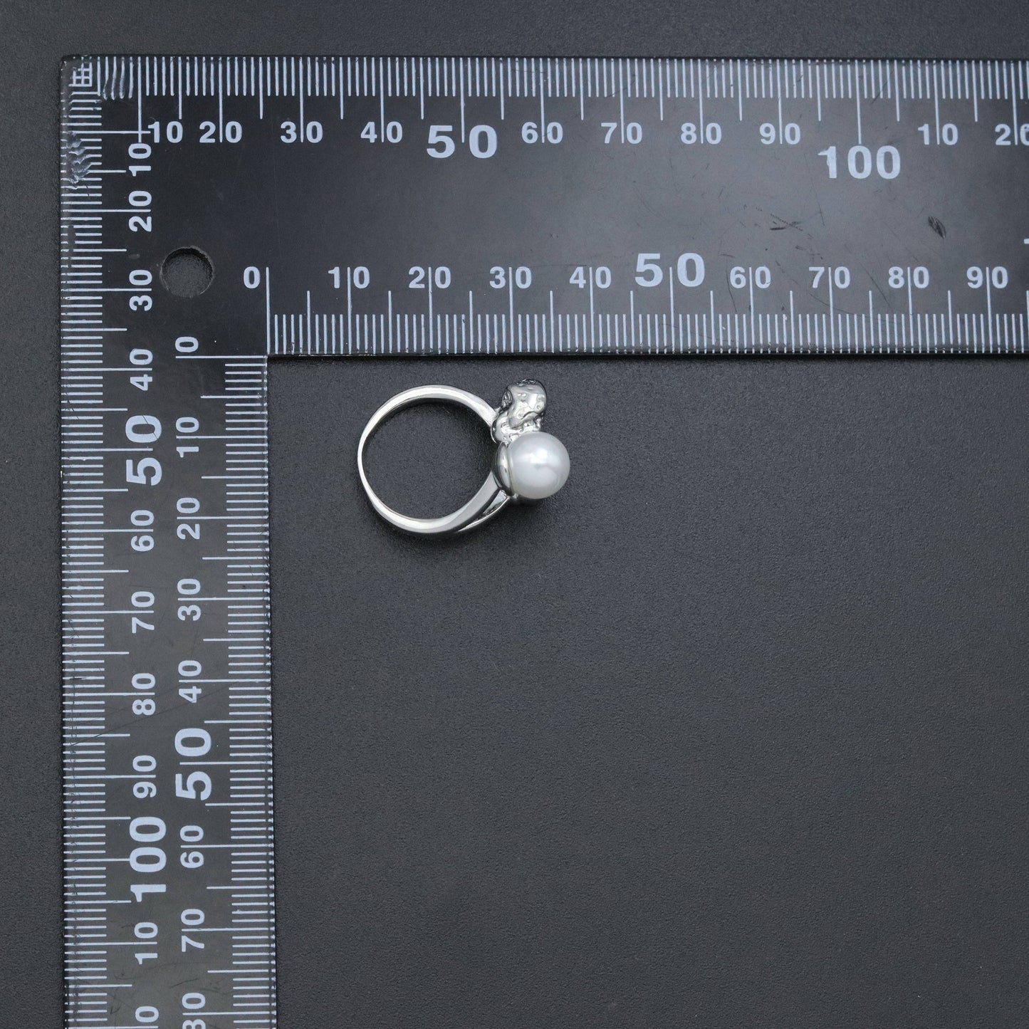 Silver Hammered Square with Pearl Adjustable Ring, Sku#ZX211