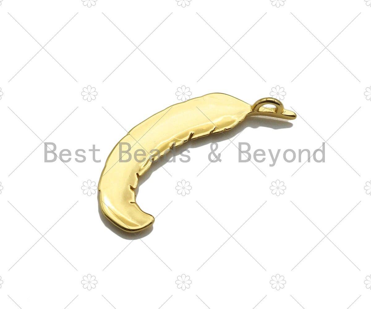 18k Dainty Gold Feather Shape Pendant, Earring Component,Necklace Bracelet Charm Pendant,12x31mm,Sku#Z1303