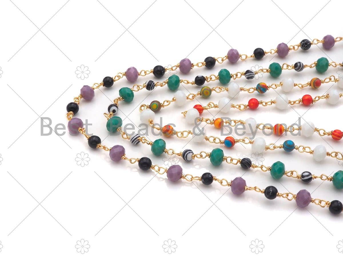 1 Foot/Yard- 6mm/4mm Faceted Roundel Rosary Chain- Brass Wire Wrapped Gold Plated Chain- DIY Necklace/Bracelet Link Findings, sku#V68