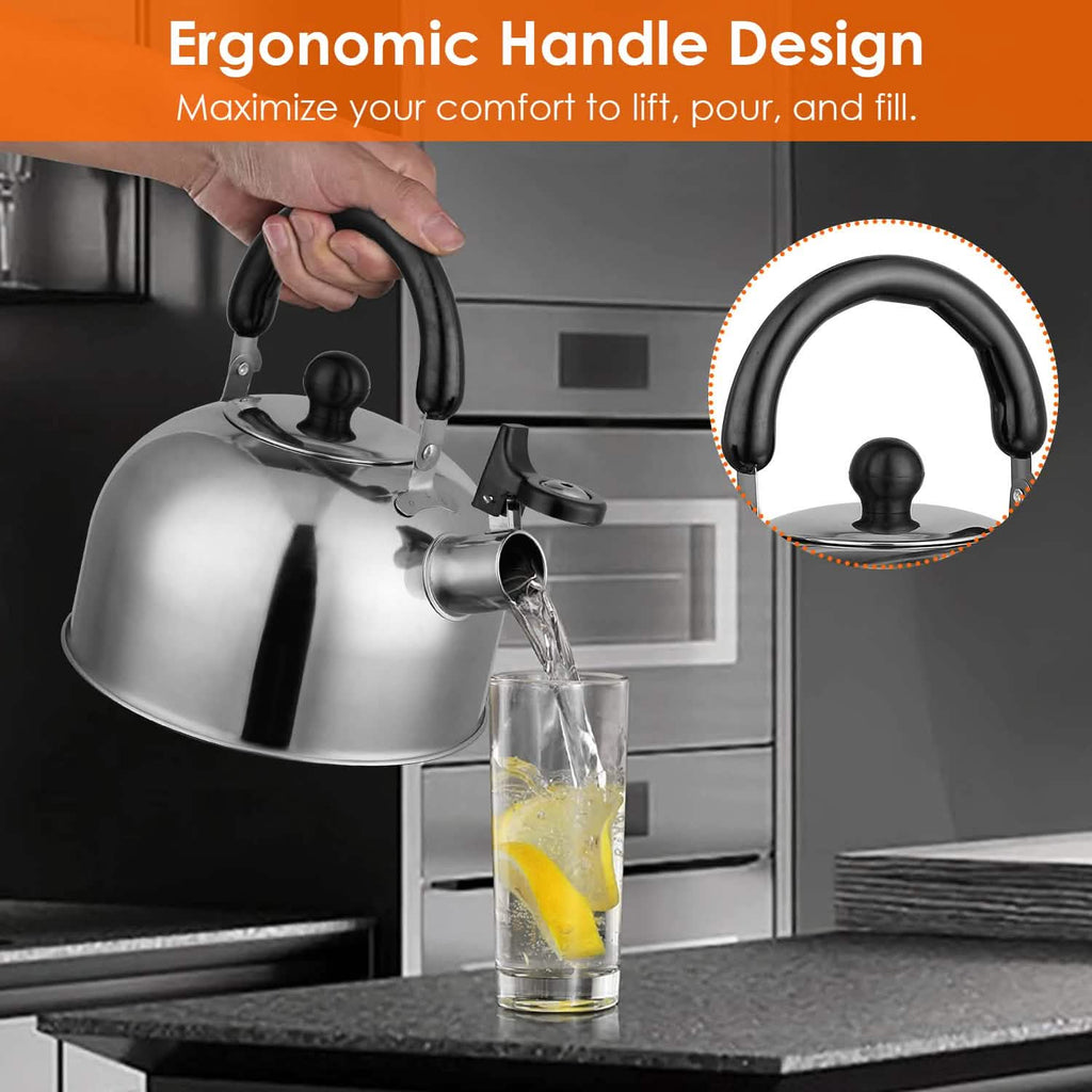 2.1 Quarts Stainless Steel Whistling Tea Kettle Stovetop Induction Gas Teapot