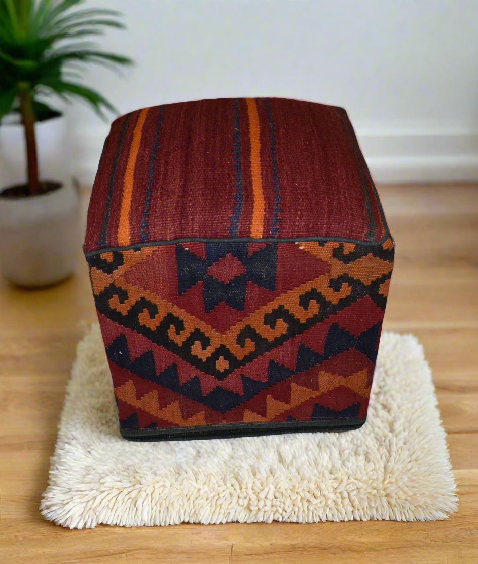 One of a Kind Kilim Rug Pouf Ottoman foot stool - #210