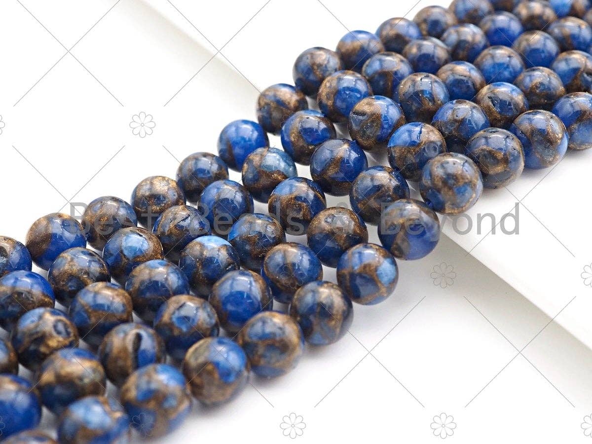 Gold Clinquant Beads, 4mm/6mm/ 8mm/10mm/12mm, Cloisonne Royal Blue Color, 15.5" Full Strand, Wholesale Gemstone,Sku#U954