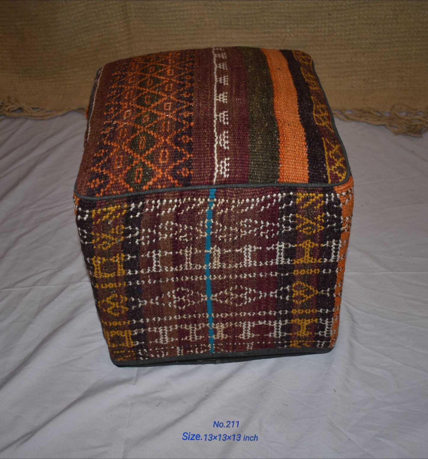One of a Kind Kilim Rug Pouf Ottoman foot stool - #211