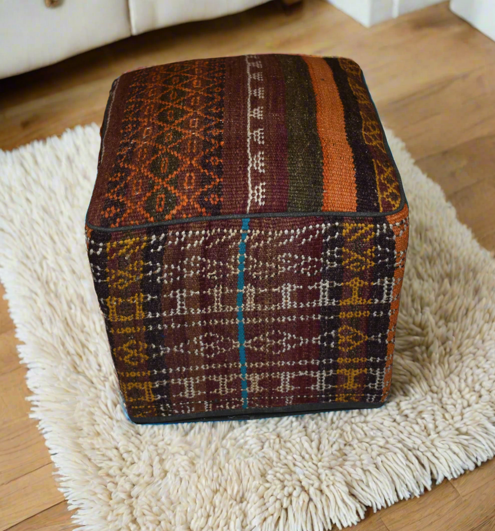One of a Kind Kilim Rug Pouf Ottoman foot stool - #211
