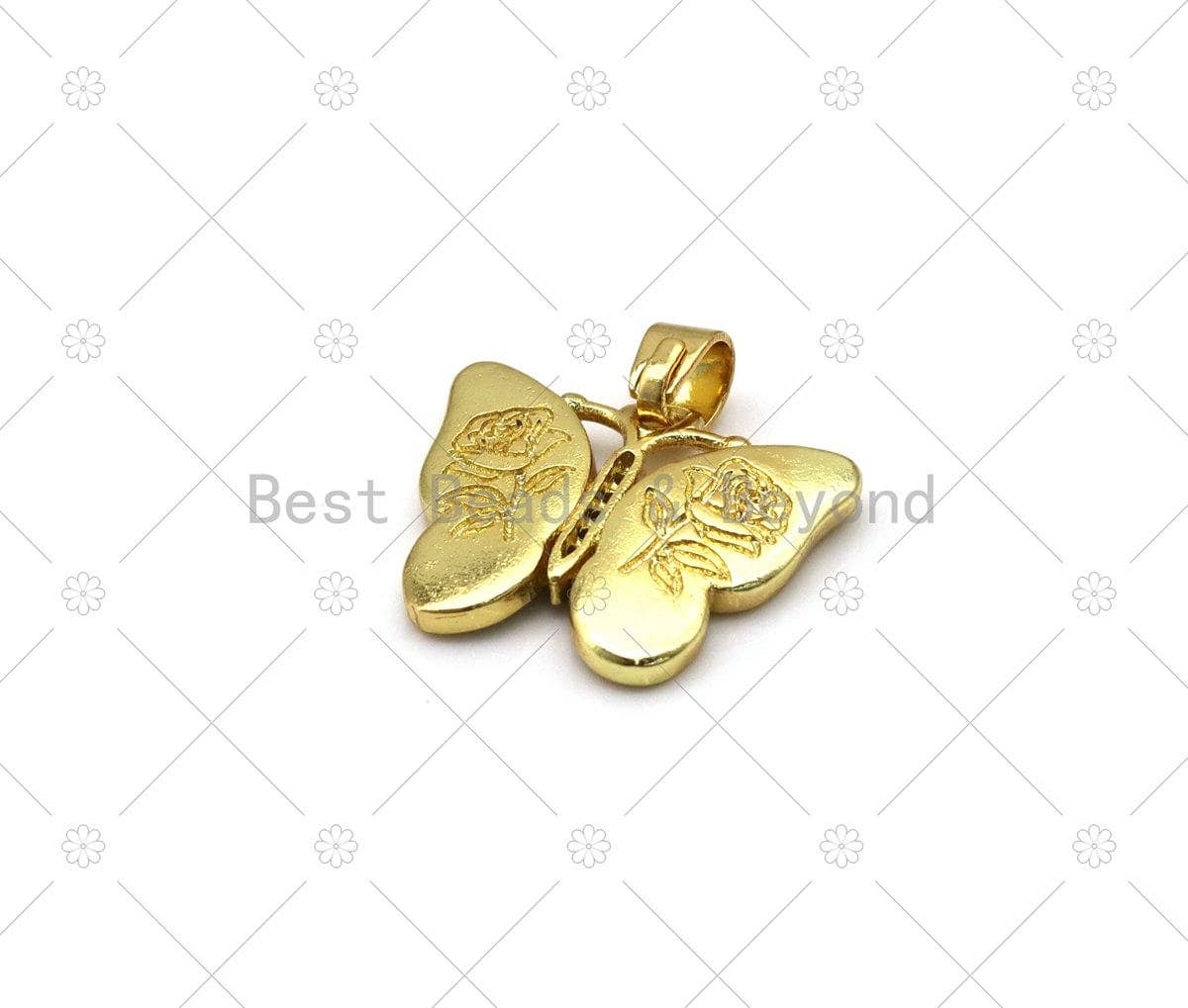 CZ Micro Pave Enamel Colorful Butterfly with Rose flower on Back Side Shape Pendant, 18K Gold FilledButterfly Charm,Sku#FH182