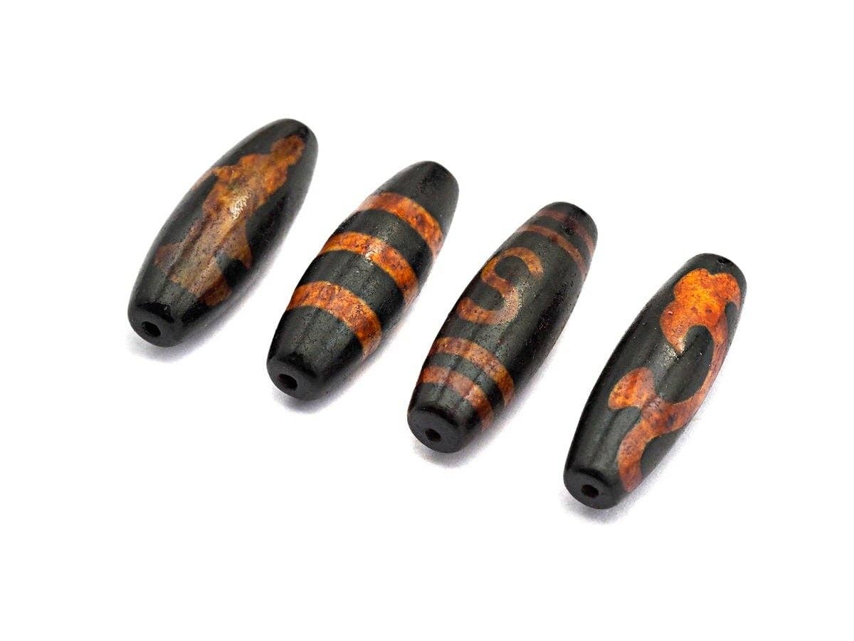 Natural Tibetan Agate Long Oval Shape Beads, Black Brown Dzi beads, Barrel Agate Beads, 10x30mm, sku#U561