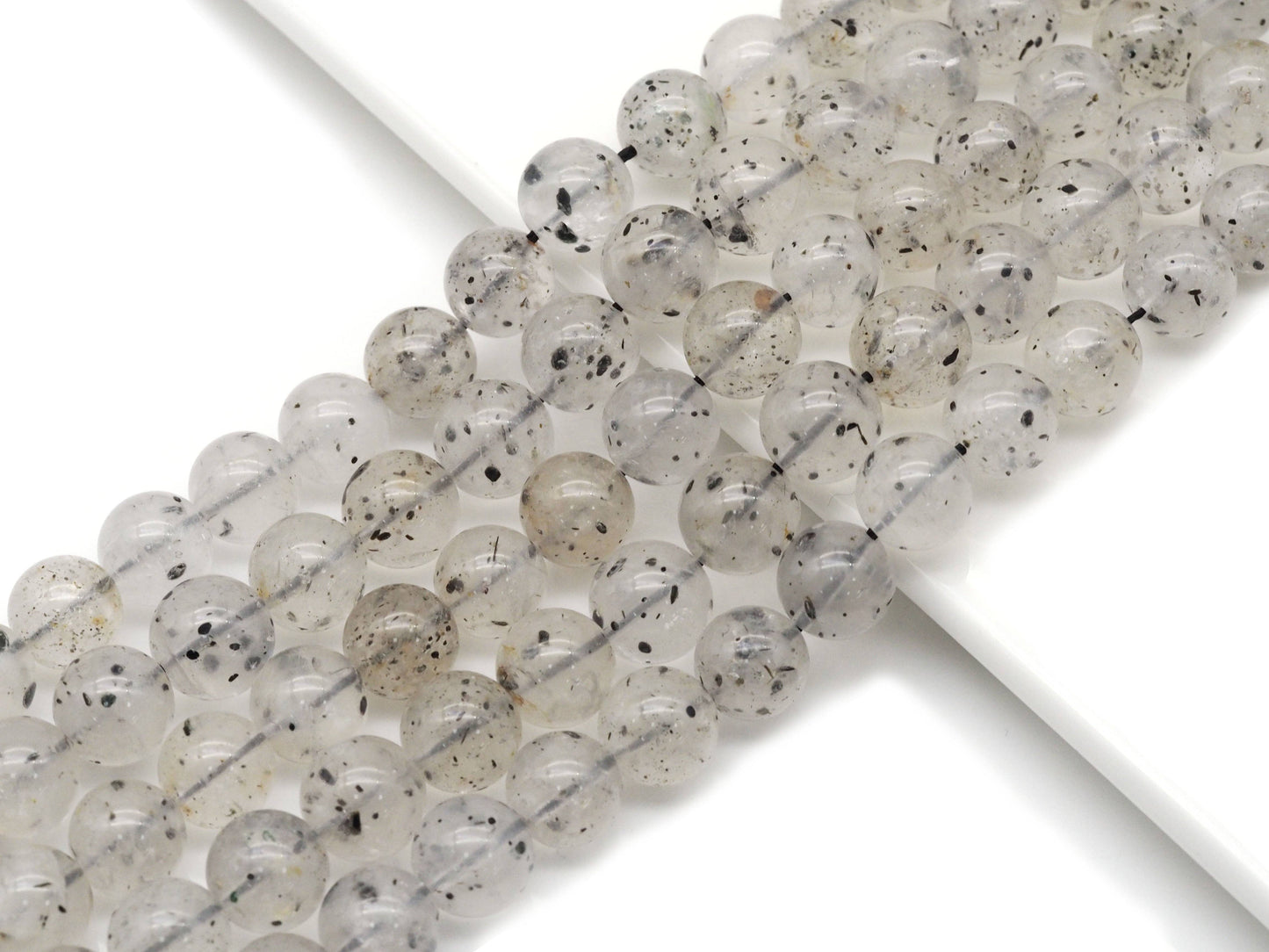Genuine Black Spotted Quartz Round Smooth Beads, Sku#U1358