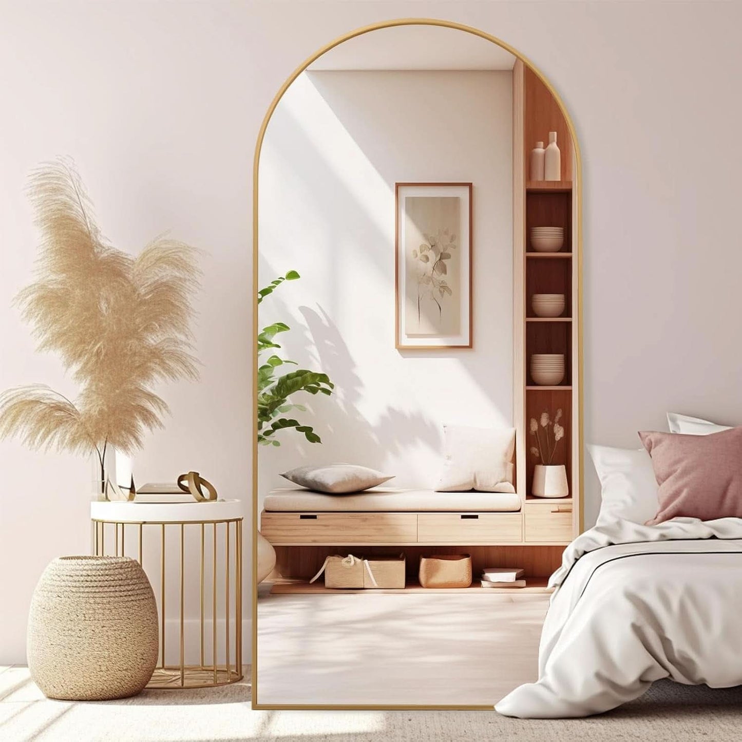Arched Full Length Mirror 71x32 Inches Gold Aluminum Floor
