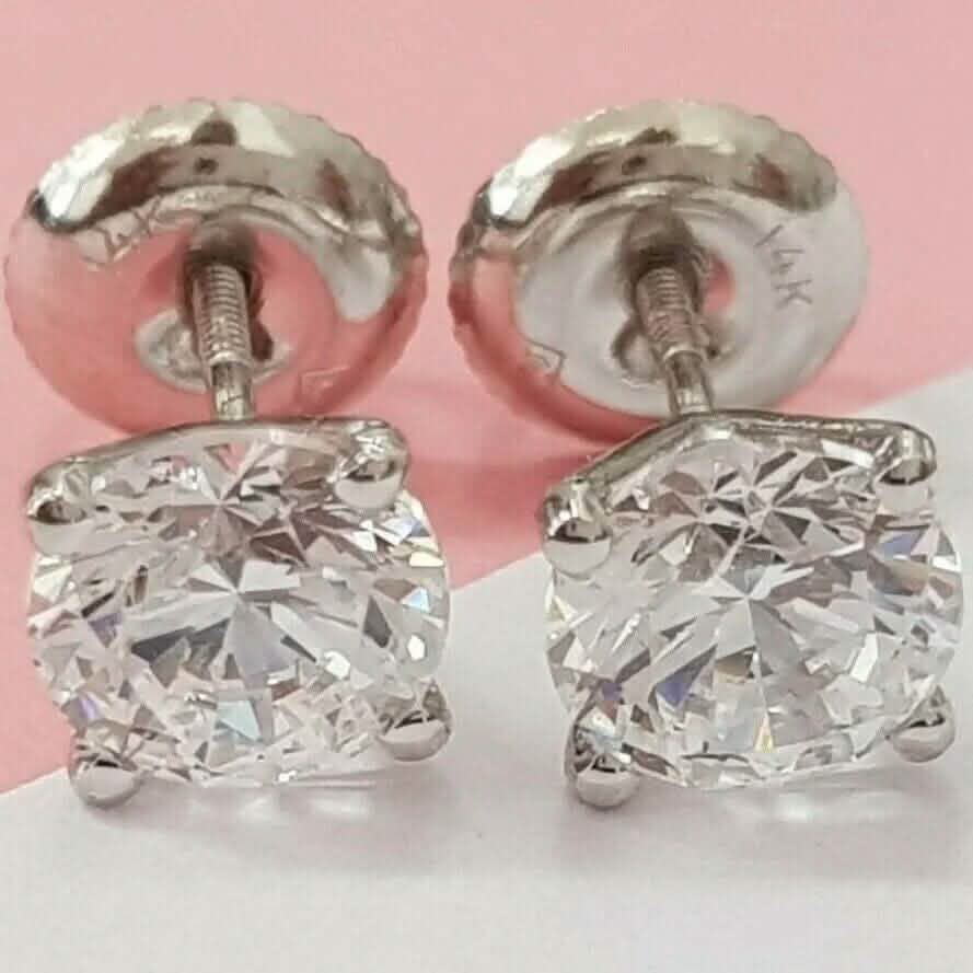Boucles d'oreilles clous diamant 2,15 carats, rond naturel, or blanc 14 carats, monture Martini F-G/I1