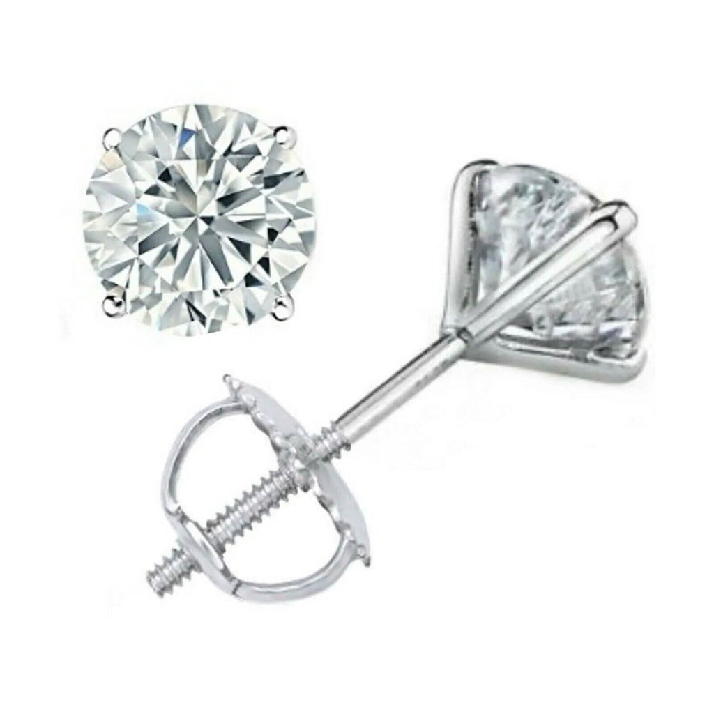 Boucles d'oreilles clous diamant 2,15 carats, rond naturel, or blanc 14 carats, monture Martini F-G/I1