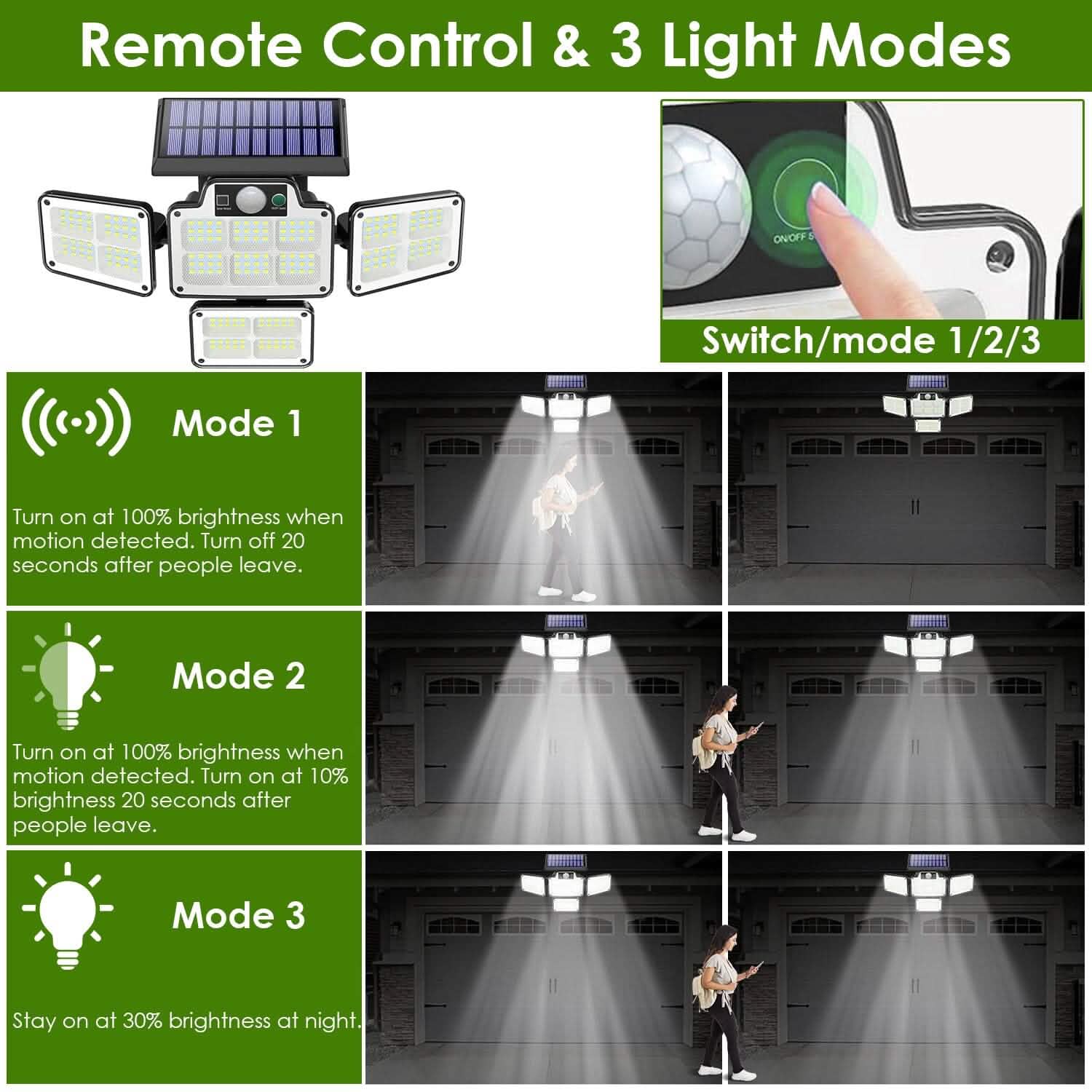 216 LEDs  Solar Outdoor Light Motion Sensor Security Wireless Lamp
