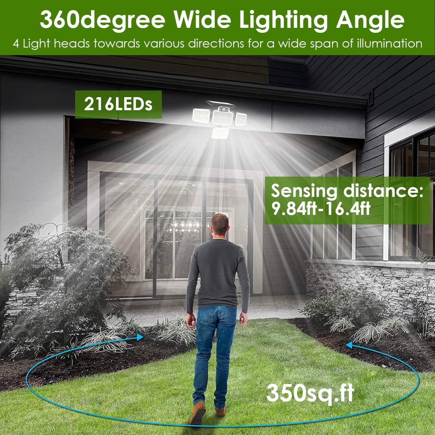 216 LEDs  Solar Outdoor Light Motion Sensor Security Wireless Lamp